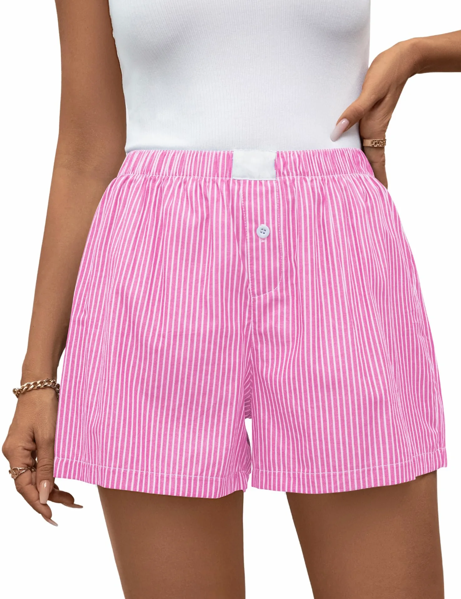 Rapbin Damen Karierte Schlafshorts mit Taschen und Kordelzug Sommer Schlafanzughose