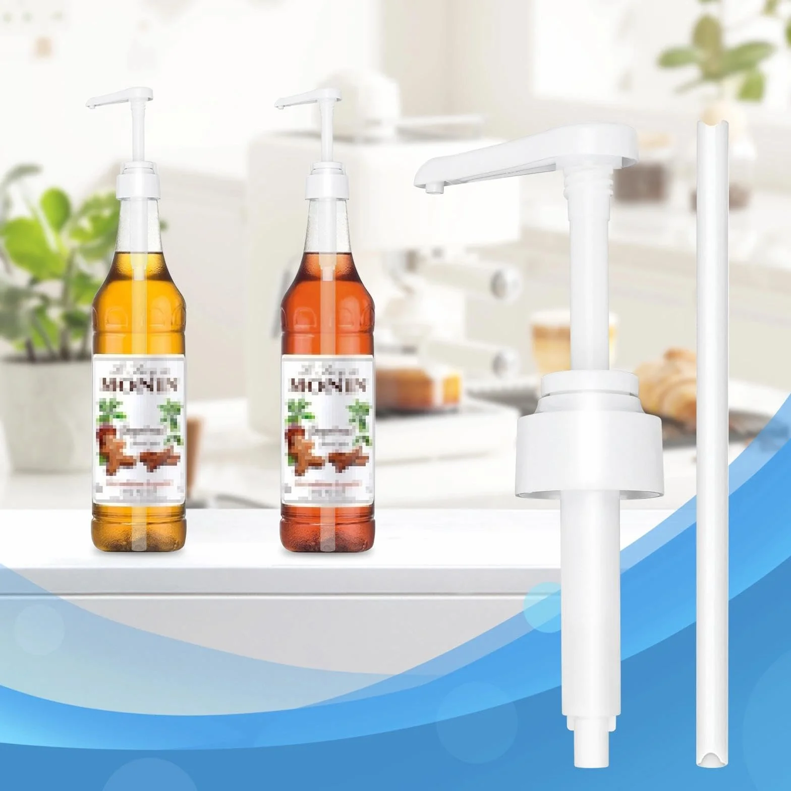 AKONE Monin Pompka 1L, Pompka dozująca syrop, zestaw 2 sztuk dozowników syropu, wielokrotnego użytku do butelki Monin, Kompatybilny z pompką Monin 0,7/1,0 L