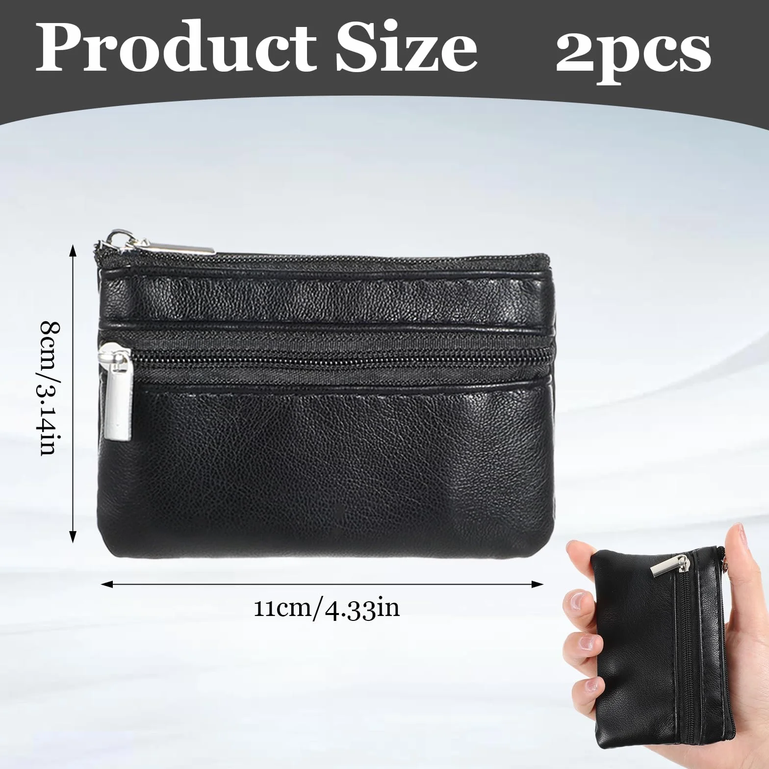 2 sztuki etui na klucze ze skóry jagnięcej, 11x8 cm, supermiękki w dotyku, mały portfel na klucze z zamkiem błyskawicznym dla mężczyzn i kobiet