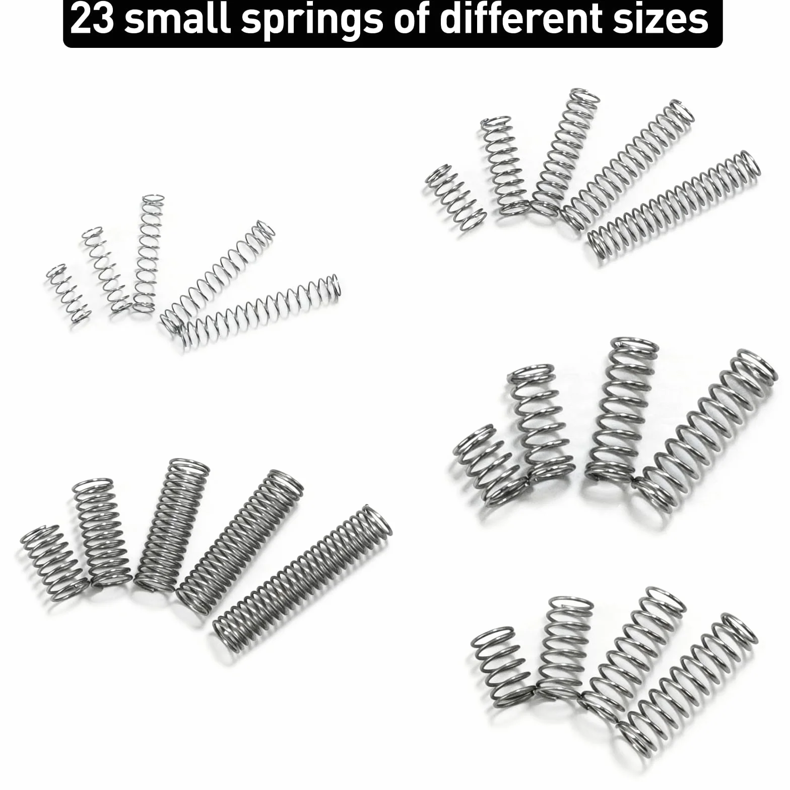 Asortyment 300 sztuk sprężyn naciskowych, zestaw sprężyn naciągowych, stal nierdzewna, zestaw sprężyn spiralnych, zestaw sprężyn metalowych, małe sprężyny, mechaniczne sprężyny naciskowe do