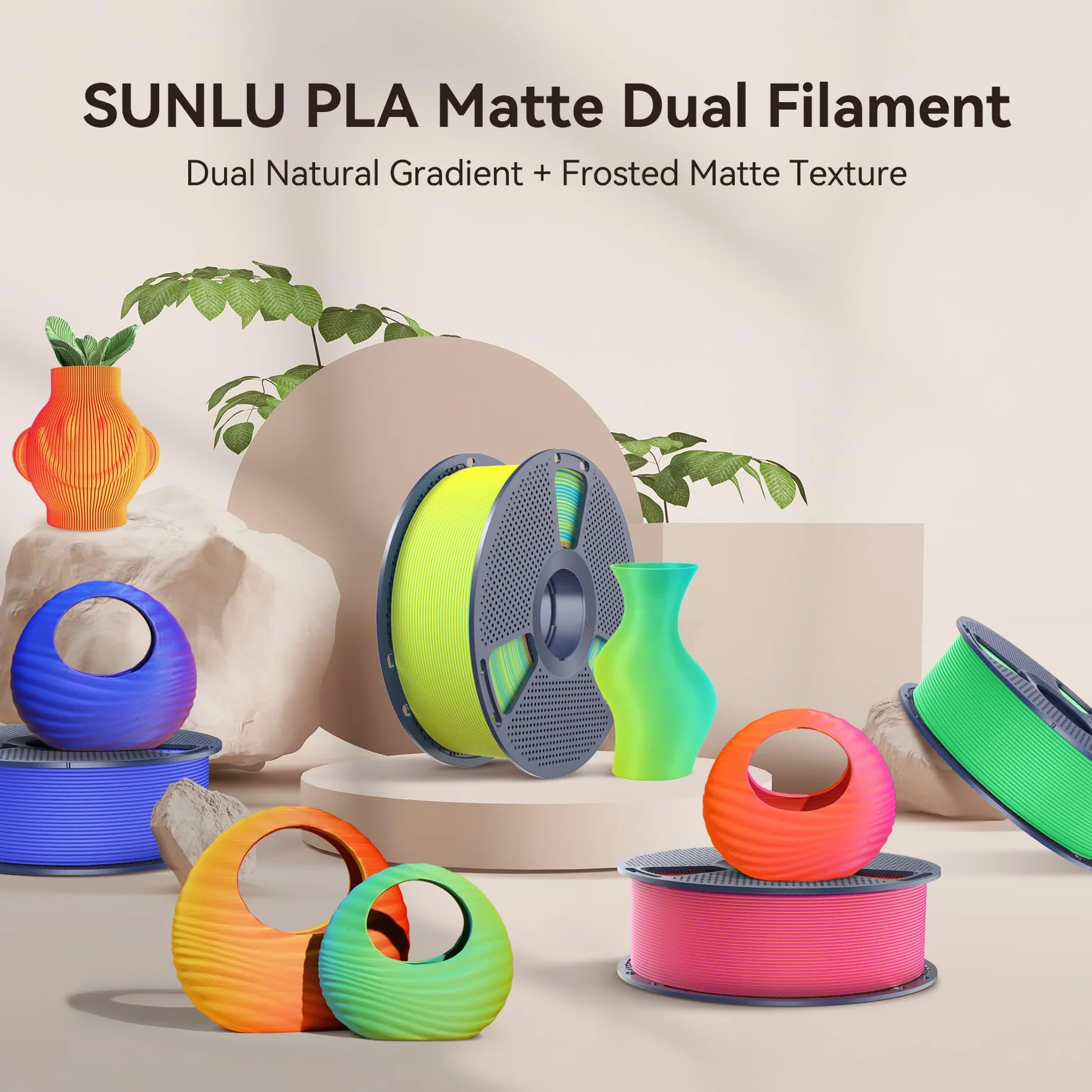 SUNLU Dwukolorowy matowy filament PLA 1,75 mm, matowy filament do drukowania 3D z 2-kolorowym gradientem, dokładność wymiarowa +/- 0,02 mm, szpula 1 kg, niebiesko-czerwony