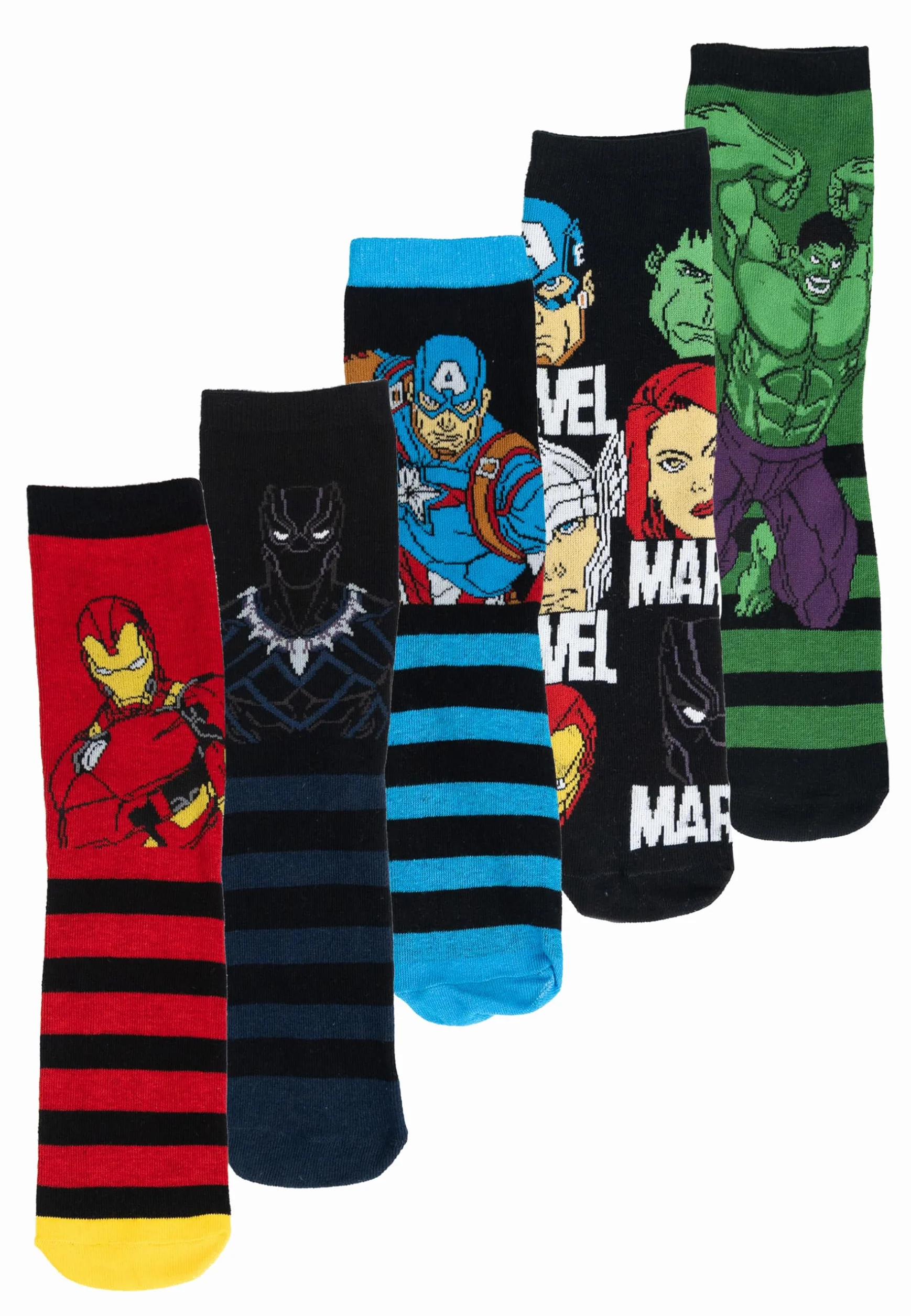 United Labels Skarpety męskie Marvel – Black Panther, Iron Man, Captain America, Hulk itp. Męskie pończochy do sneakersów 40-45 (5 sztuk), wielokolorowa, 40-45 EU