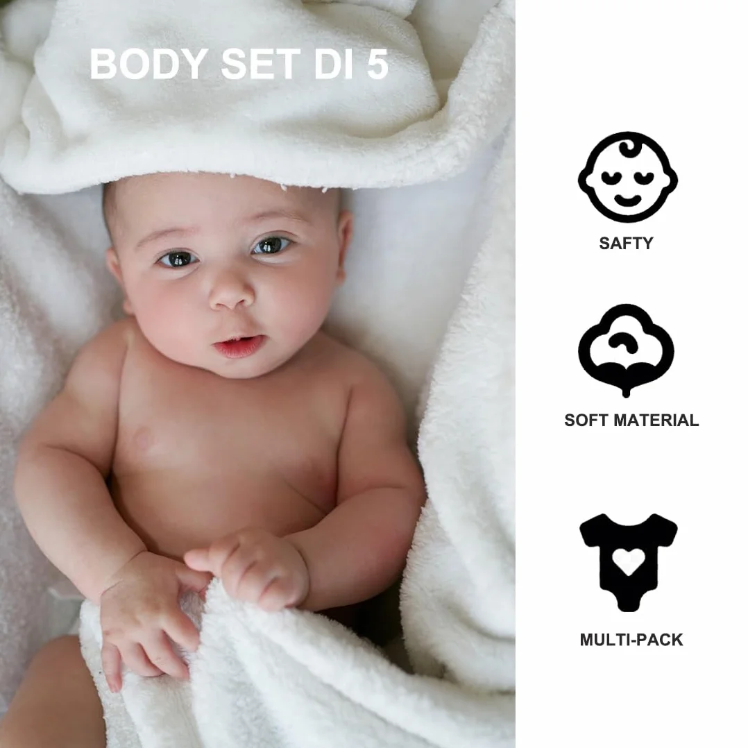 Unisex Baby Długie Rękawy Body z Krótkimi Rękawami z Nadrukiem Wykonane – 5 Sztuk, Miękkie i Wysokiej Jakości Bawełna Ekologiczna