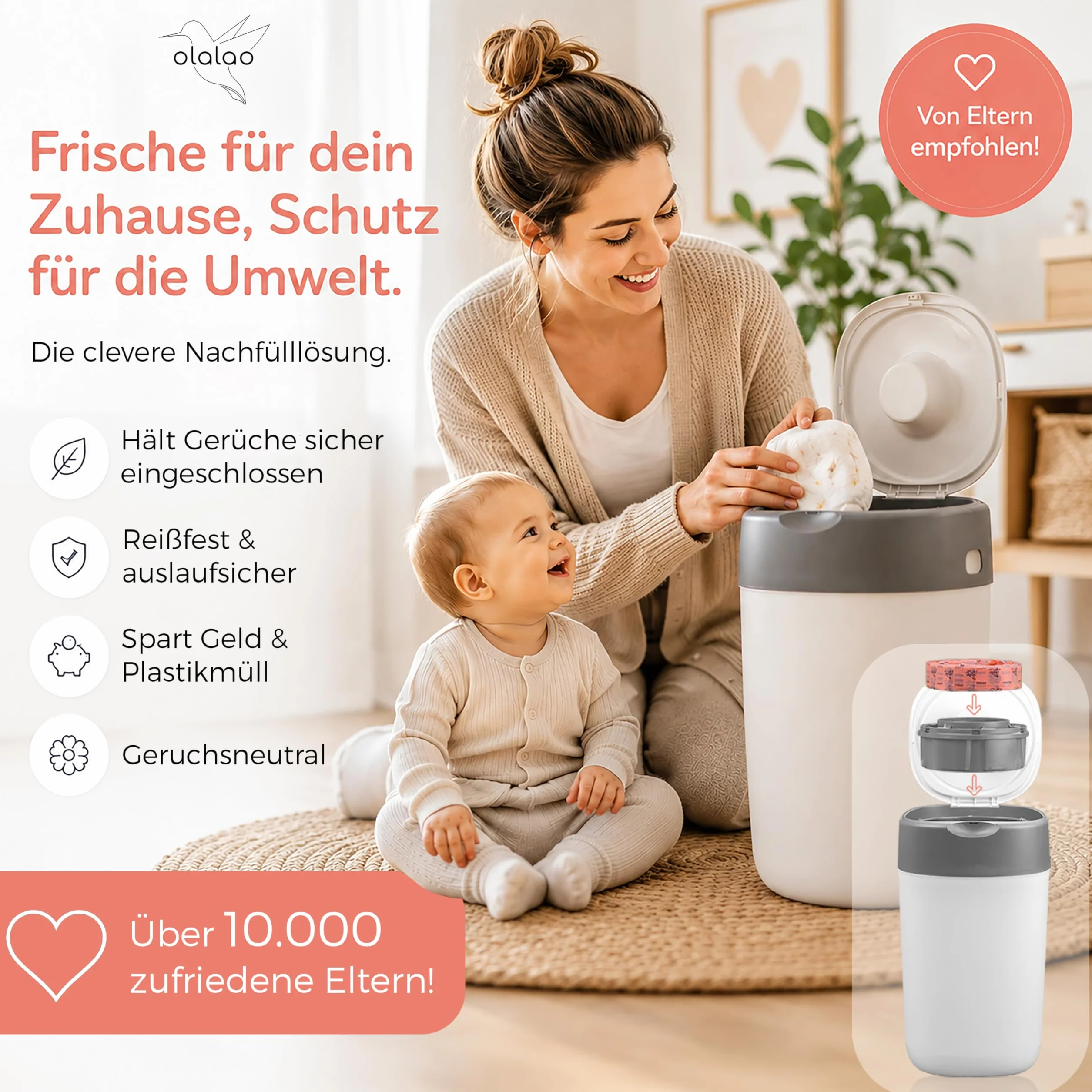 Folia uzupełniająca do wiaderek na pieluchy, 16 sztuk – kompatybilna z kasetami uzupełniającymi firmy Tommee Tippee Twist & Click i innymi (16 sztuk)