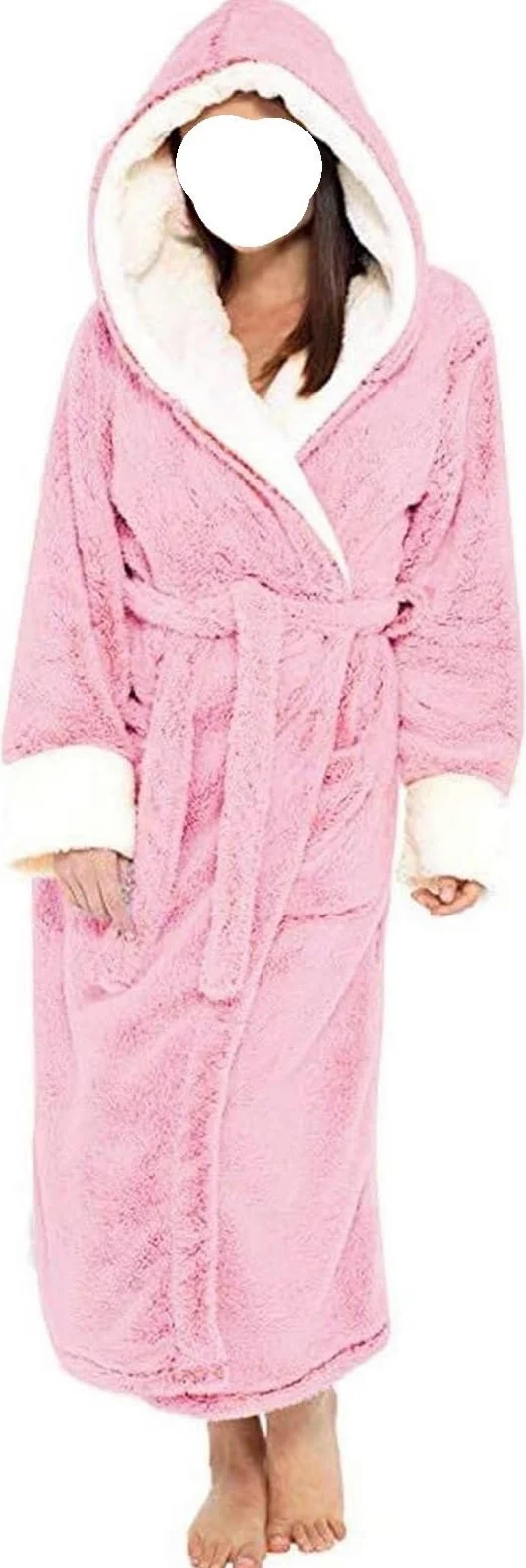 Szlafrok Plus Size Fuzzy Fleece Robe Damska Piżama Miękkie, Lekkie, Ciepłe Szlafroki Z Kapturem Odzież(C,S)