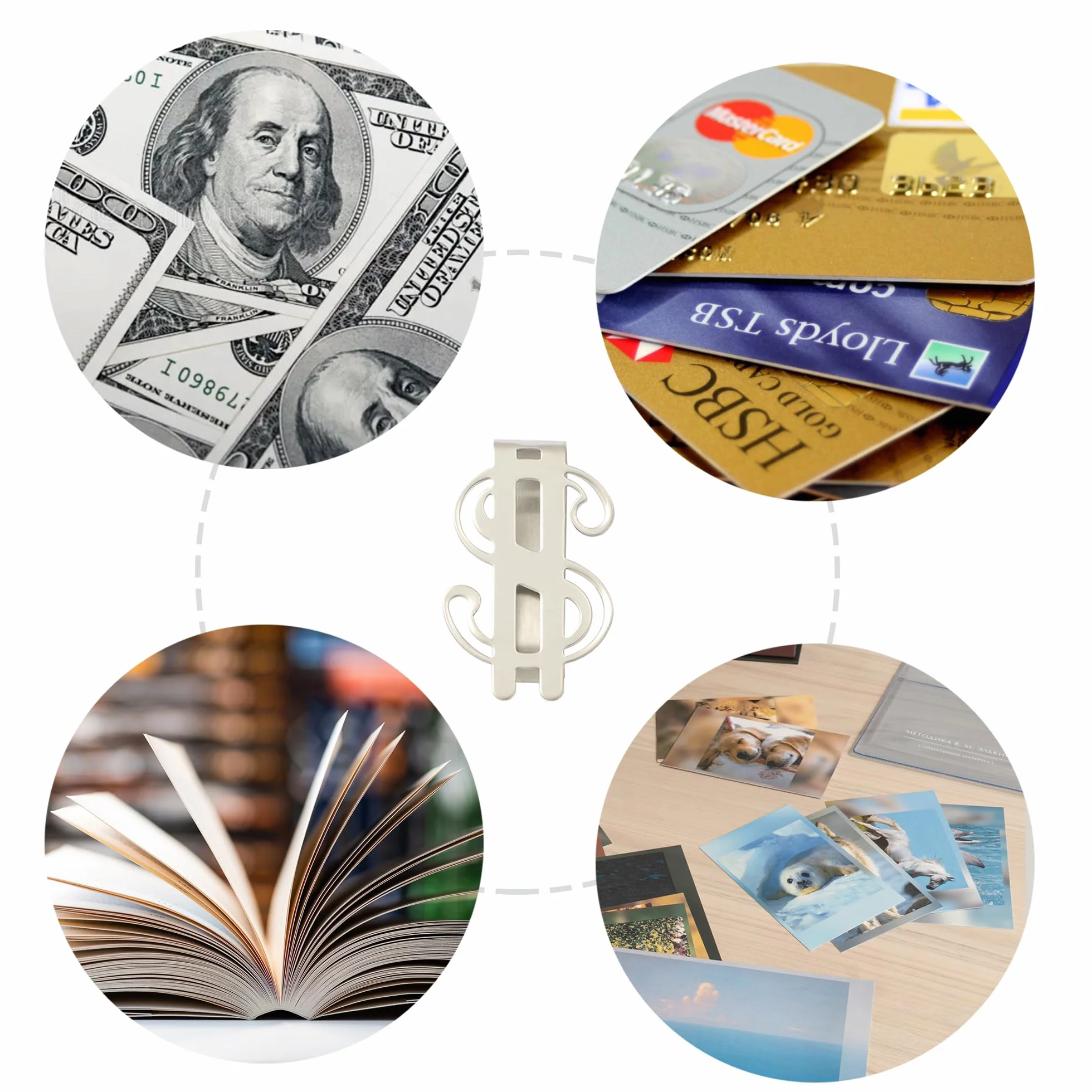 ZAHD 2 SZT. Klipsy na pieniądze męskie Klipsy na pieniądze Money Clip Spinki na banknoty Ultra cienki metalowy klips na pieniądze Klamra na gotówkę na banknoty Karta wizytowa Karta kredytowa, srebro