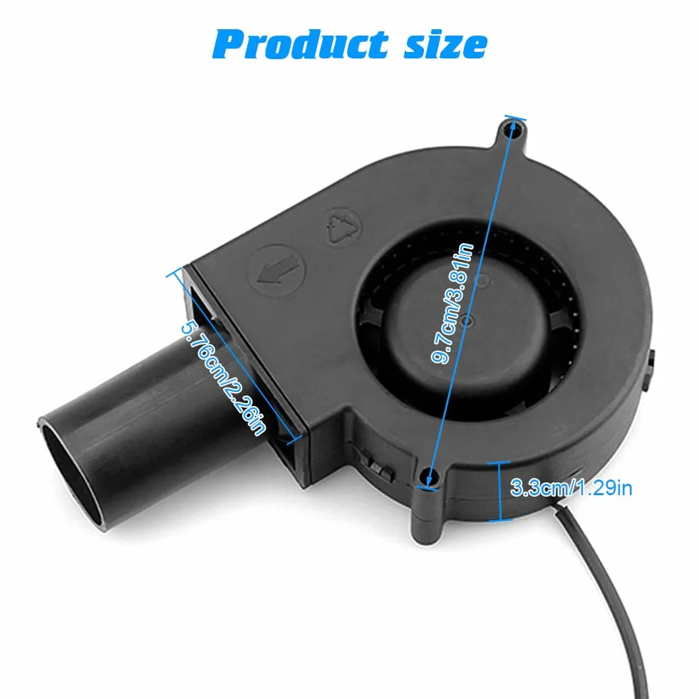 Wentylator promieniowy 230 V, regulowany, promieniowy AC z regulatorem prędkości, wentylator 97 mm, turbiny do grzejników, grilla, pikniku, chłodzenia urządzeń gospodarstwa domowego (czarny)
