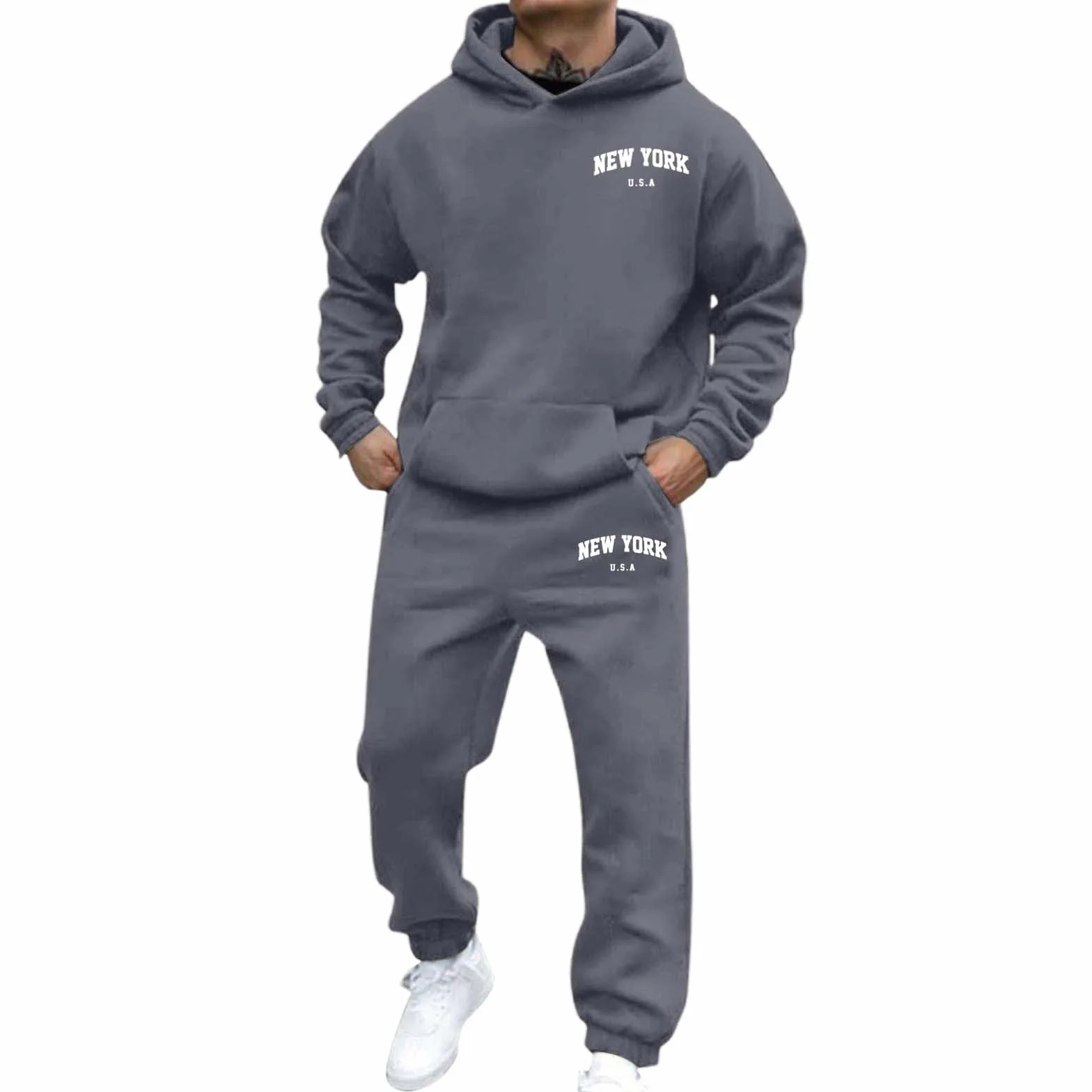 Męski dres do joggingu New York Logo zestaw bluza z kapturem i spodnie Y2K długi rękaw