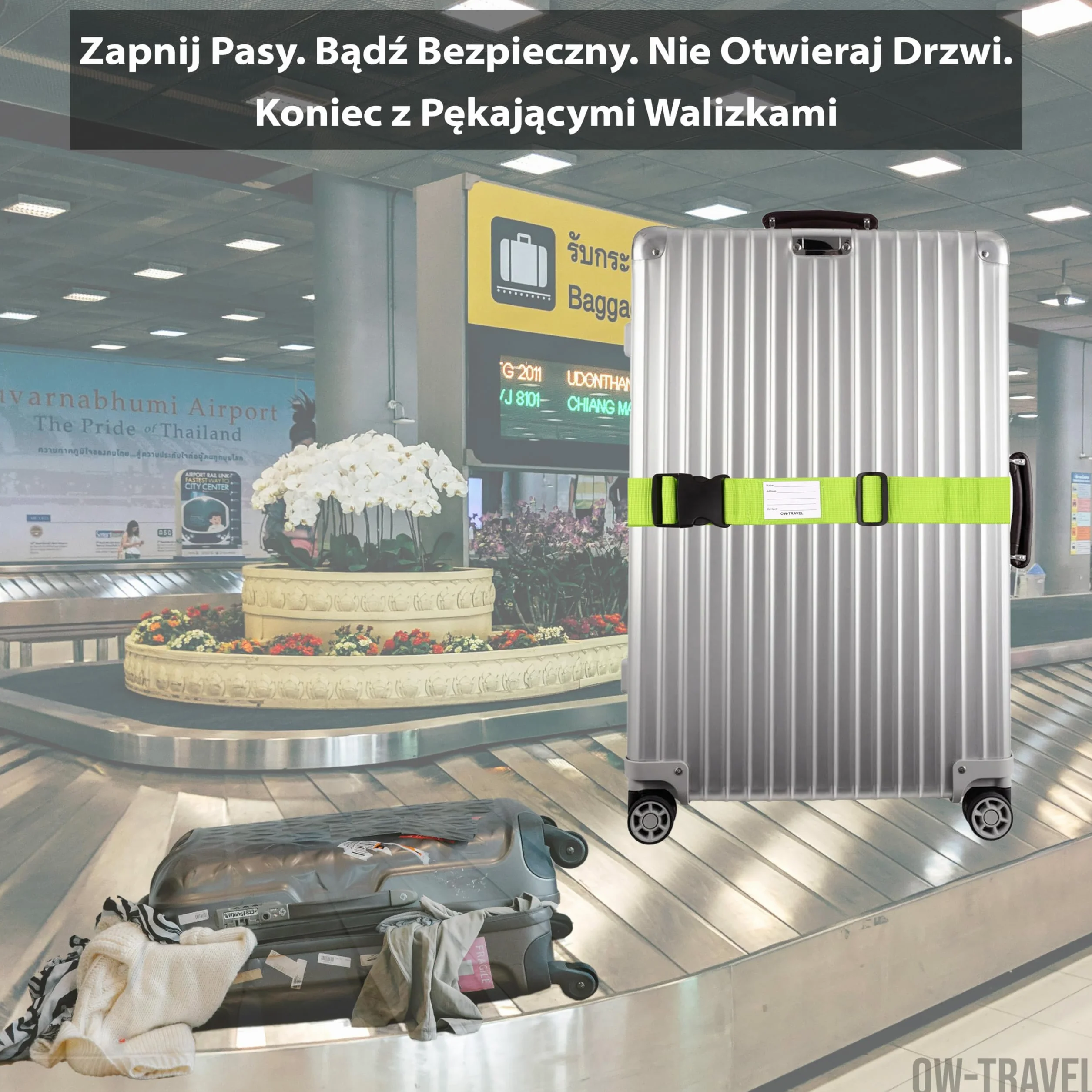 Pasy Do Walizek OW-Travel Mocne Paski Bagażowe z Etykietami Niebieski Zielony Pomarańczowy Różowy