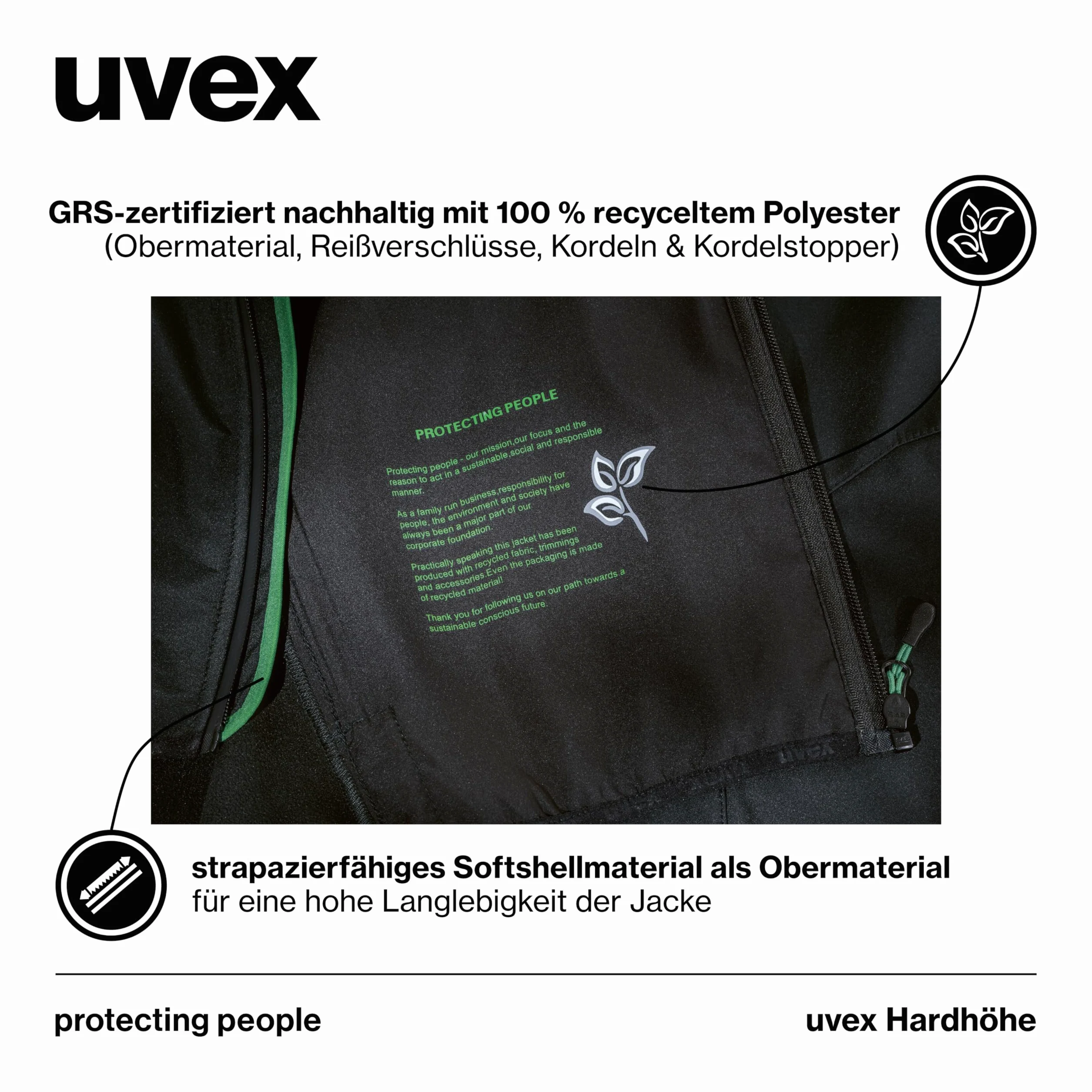 Uvex Hardhöhe Softshell Jacket - Wodoodporna kurtka rekreacyjna wykonana z poliestru pochodzącego z recyklingu