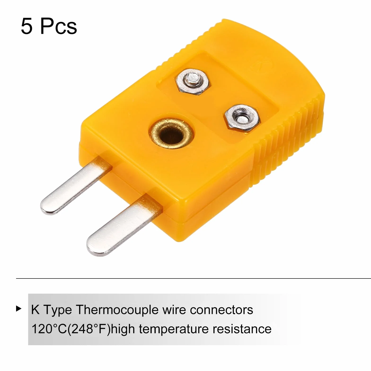 QUARKZMAN Złącza męskie Wtyk termopary typ K wysoka temperatura 120°C (248°F) do sondy czujnika termopary ciemnożółty 5 szt