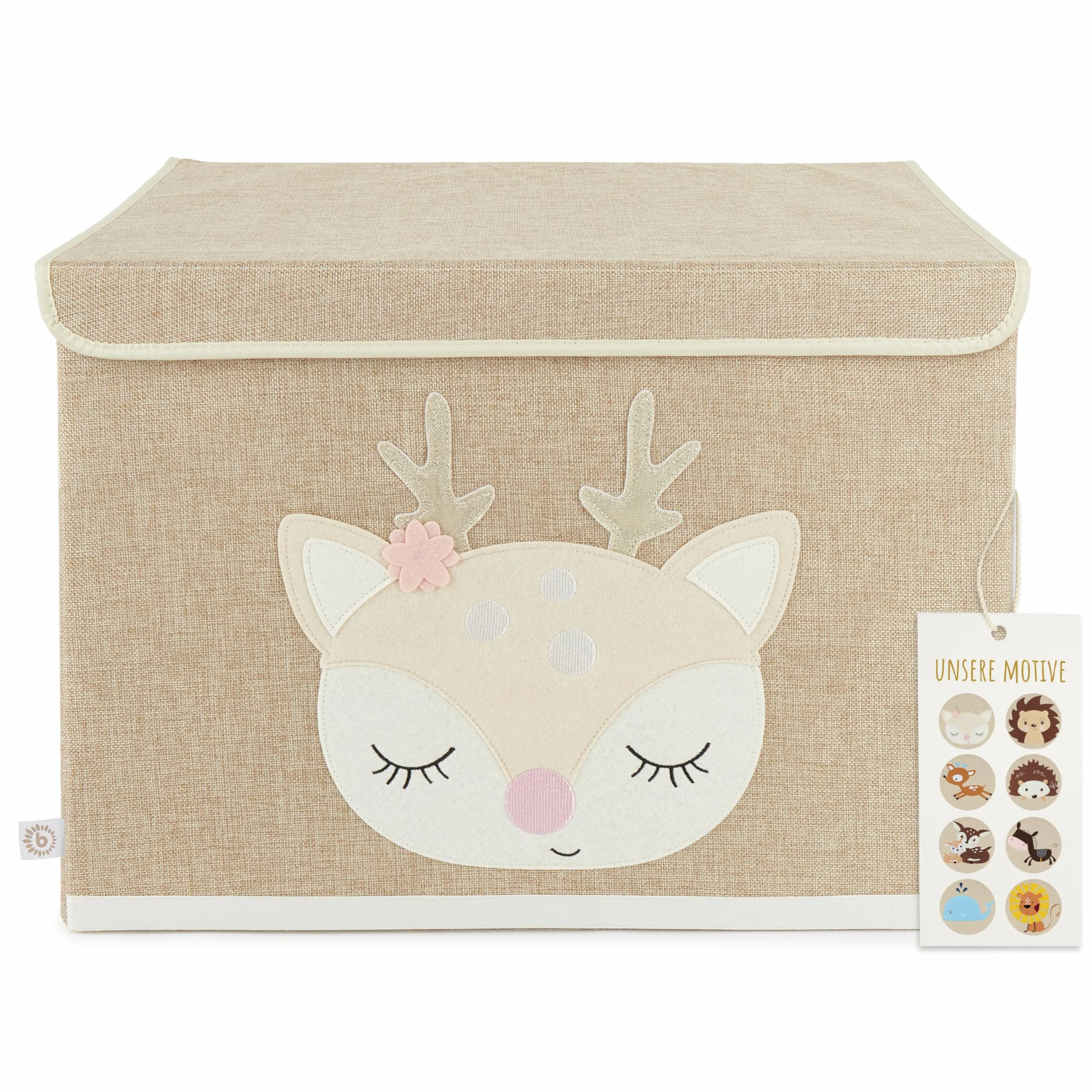 Bieco Składane pudełko z pokrywką | 65 litrów | ok. 36 x 36 x 51 cm | skrzynka na zabawki | dzieci | skrzynki | duże | organizer na stół do przewijania | jeleń Ella
