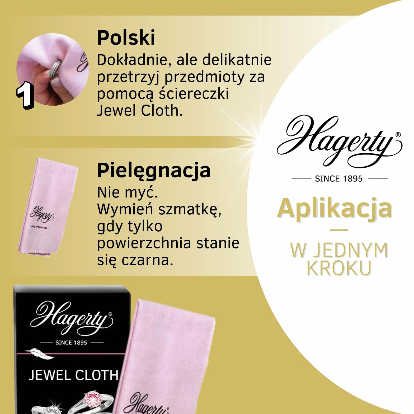 Hagerty Jewel Cloth Ściereczka do czyszczenia biżuterii kamieni szlachetnych złota platyny 36 x 30 cm I Impregnowana ściereczka biżuteryjna z bawełny I