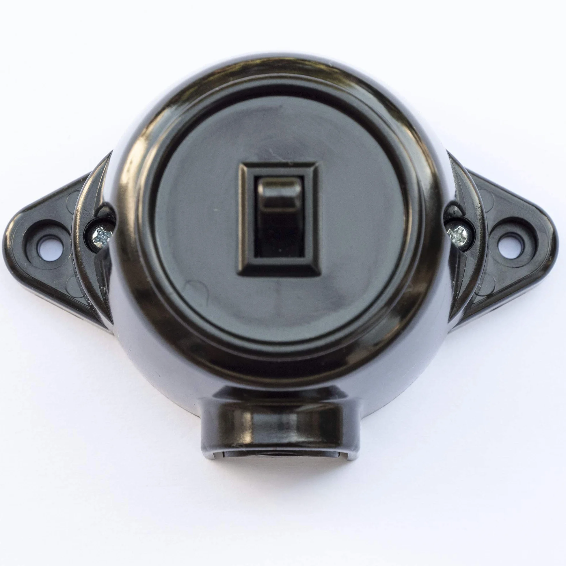 Przełącznik Schemat 6 przełącznik przechyłowy, natynkowy, przełącznik z wymiennym wkładem obrotowym, 10 A/250 V, IP20, w stylu retro, imitacja starego bakelitu, kolor czarny