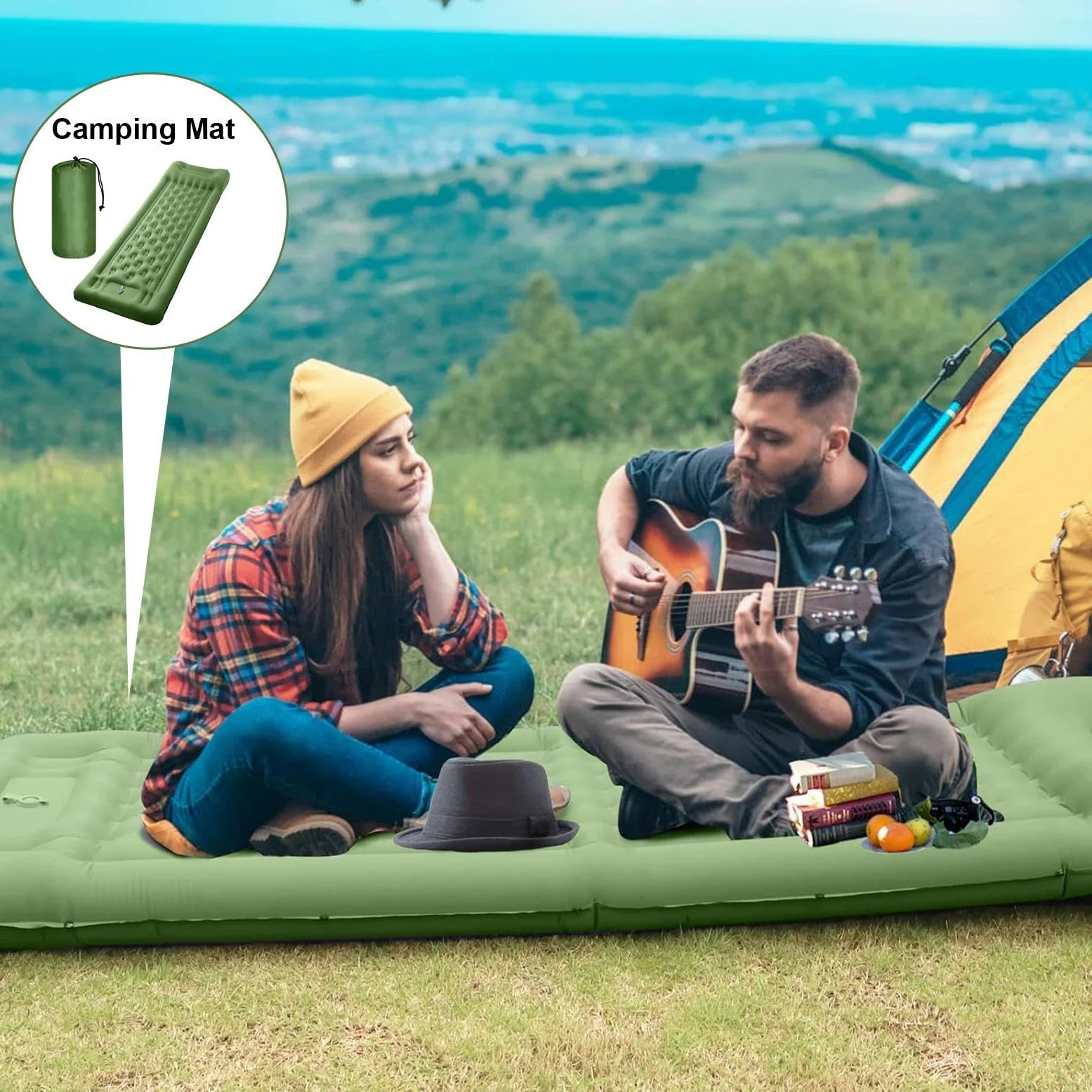 Materac Turystyczny Do Spania Na Camping 11 Cm Materac Nadmuchiwany | Podkład Do Spania Z Wbudowaną Pompą Nożną dla Dorosłych na Wędrówki Podróże Outdoor do Namiotu i Samochodu