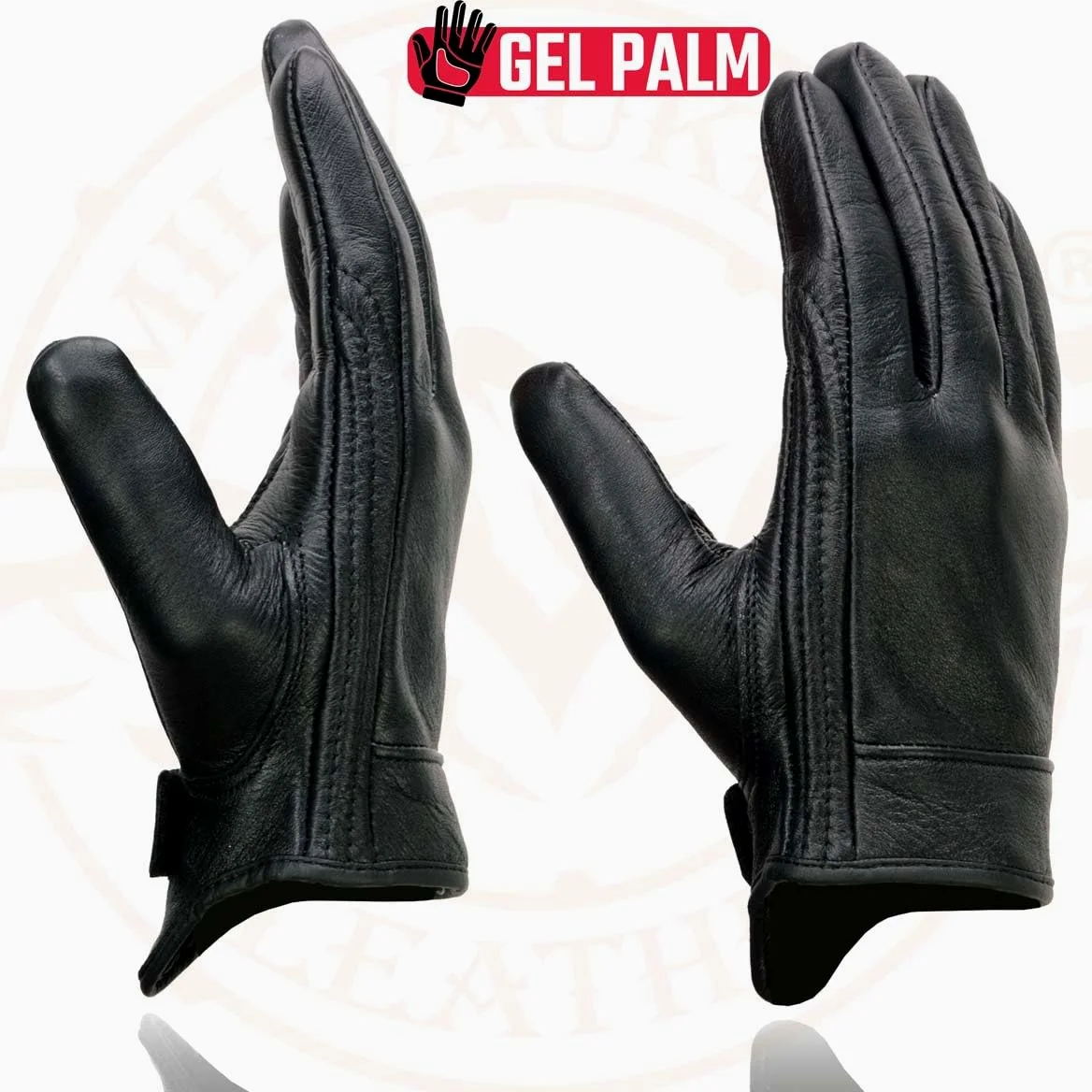Milwaukee Leather MG7510 skórzane rękawiczki dla mężczyzn, z żelową powierzchnią, czarne