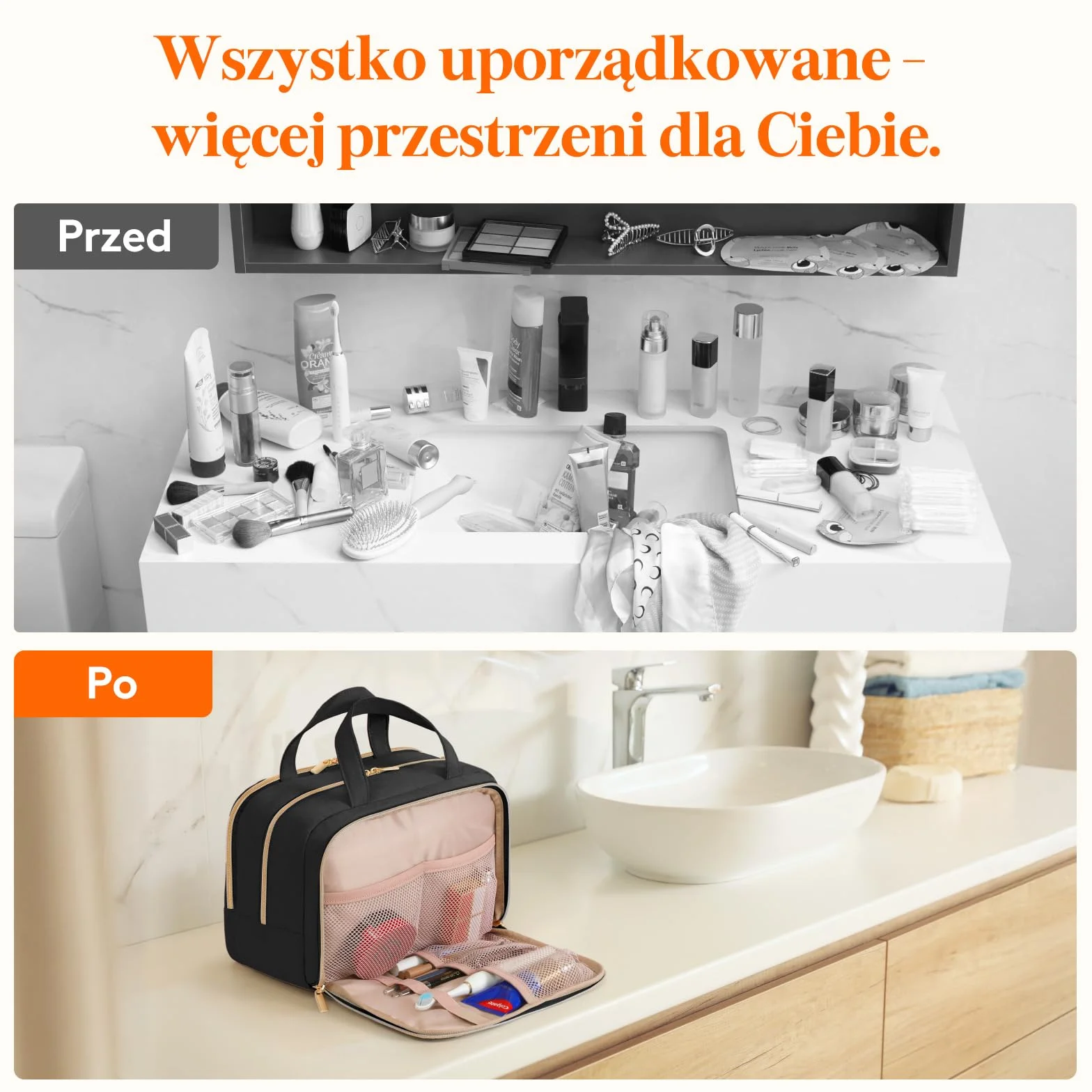 Lifewit Kosmetyczka Damska, Organizer na Kosmetyki Podróżne, Przezroczysta Kosmetyczka na Kosmetyki Pełnowymiarowe, Niezbędne w Podróży Pojemniki do Pielęgnacji Skóry, 10L, Czarny