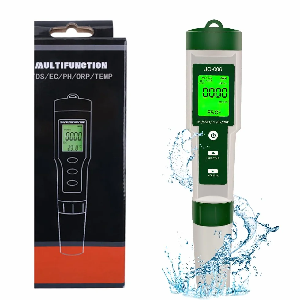 OBEST Cyfrowy miernik pH do basenu 10 w 1, PH/TDS/S.G/EC/zasolenie/MΩ/H2/OPR/płodność/Temp miernik soli z wyświetlaczem LCD do wody pitnej, basenu, spa lub laboratorium