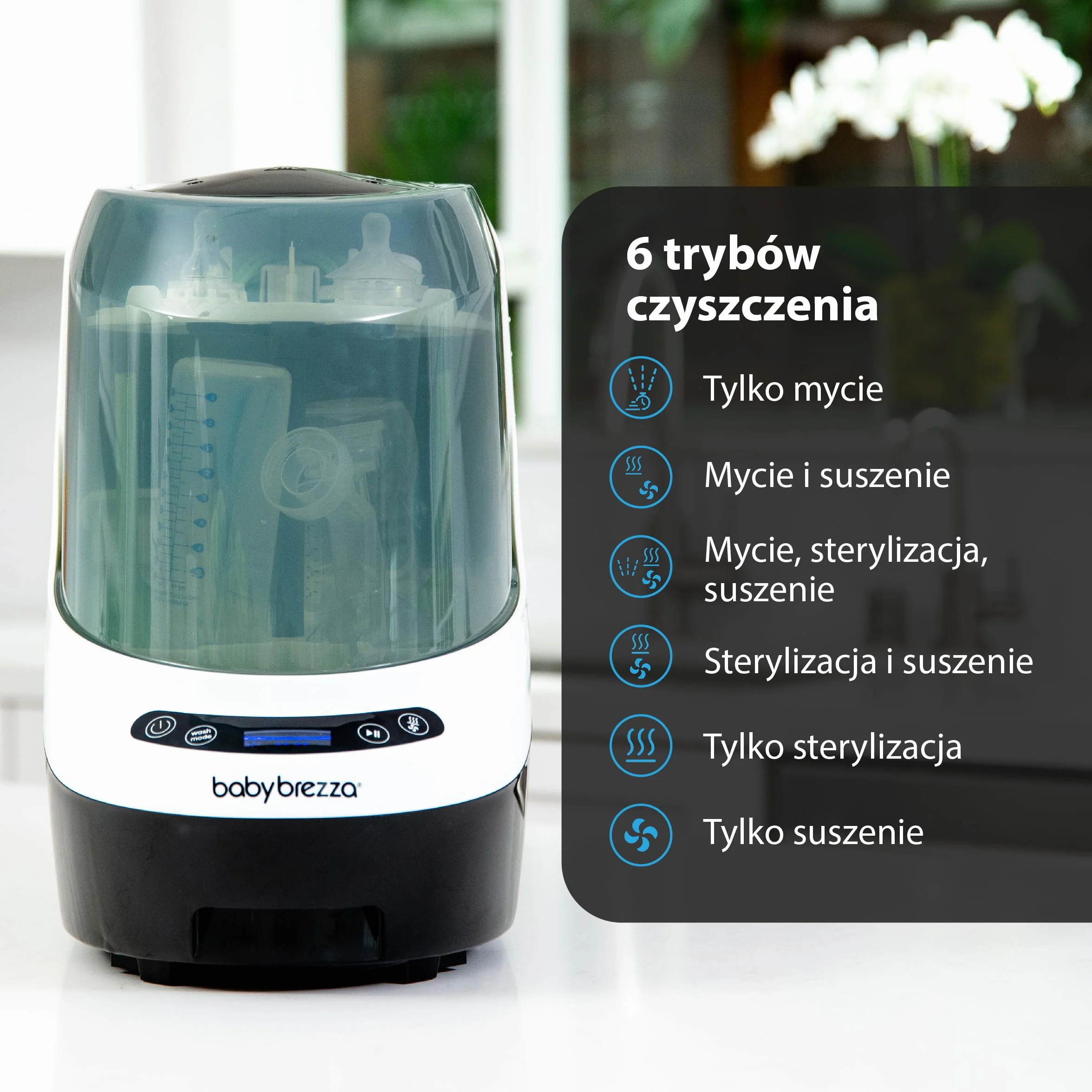 Baby Brezza Myjka do butelek Pro – środek do czyszczenia butelek dla niemowląt 3 w 1; mycie, sterylizacja, suszenie – uniwersalne czyszczenie wszystkich butelek: tworzywo sztuczne + szkło + smoczek