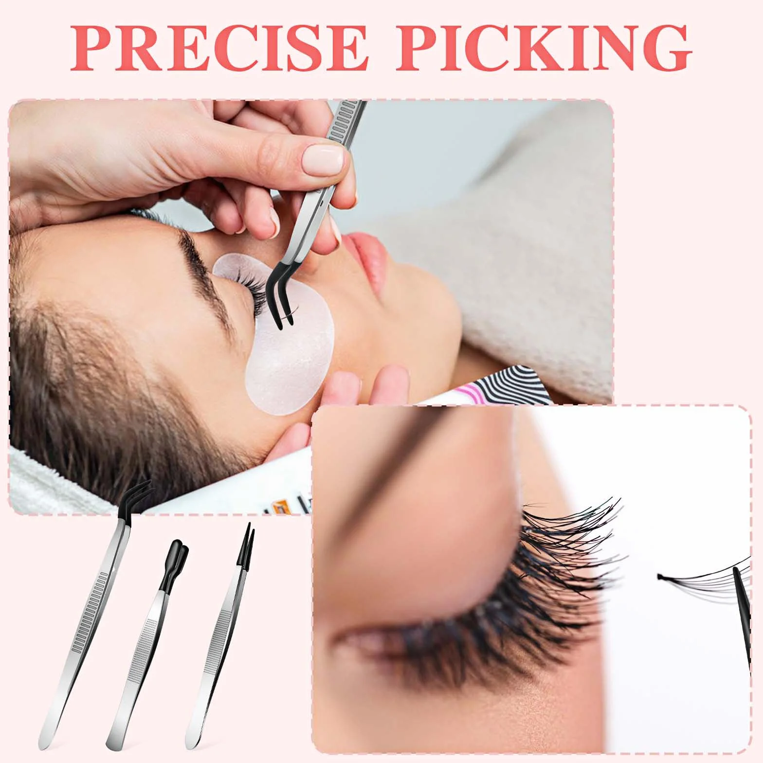 Długa pęseta, 3 sztuki, pęseta do rzęs, pęseta, przedłużanie rzęs, modelarstwo, precyzyjna pęseta, medyczna, pęseta, profesjonalna pęseta do brwi