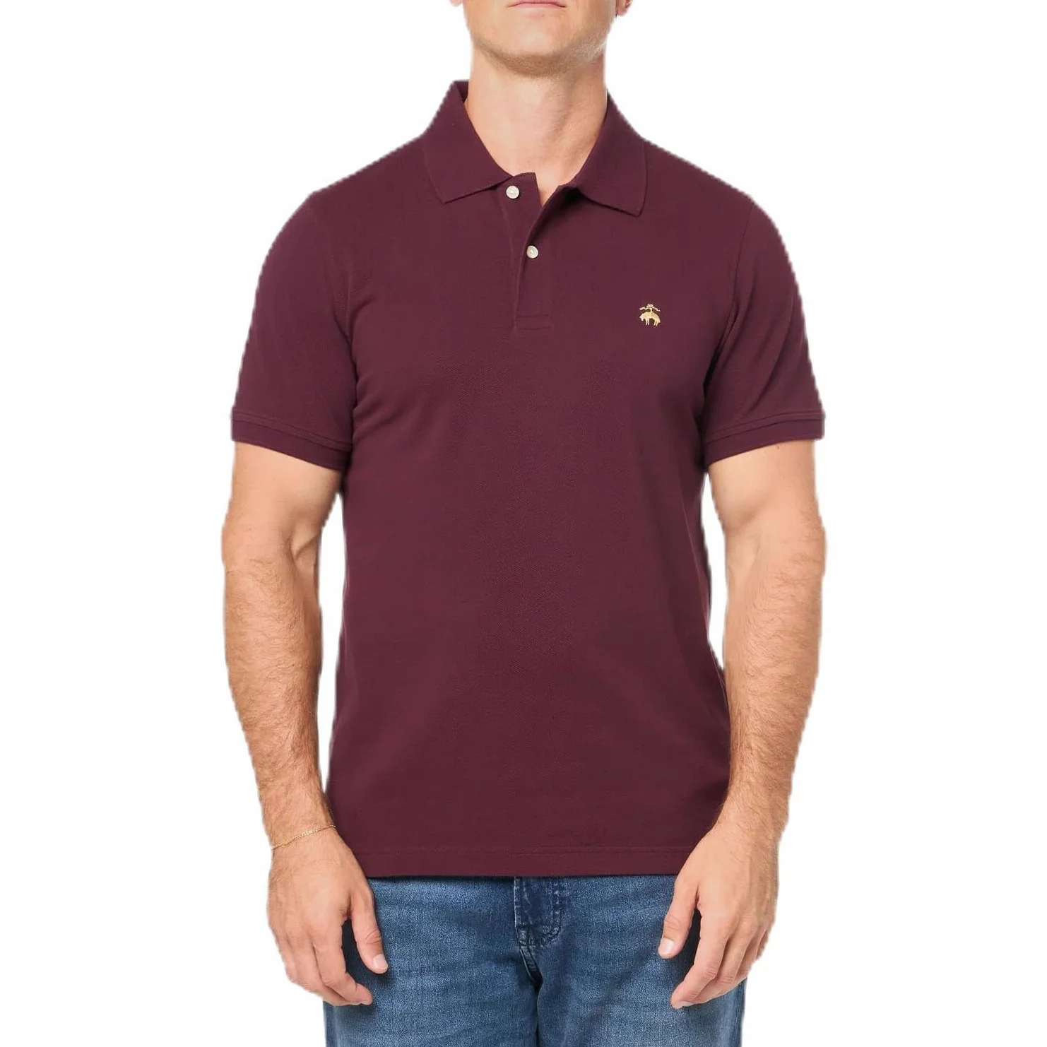 Brooks Brothers Męska koszulka polo z krótkim rękawem z bawełny pique stretch logo, Otwarty czerwony, XS