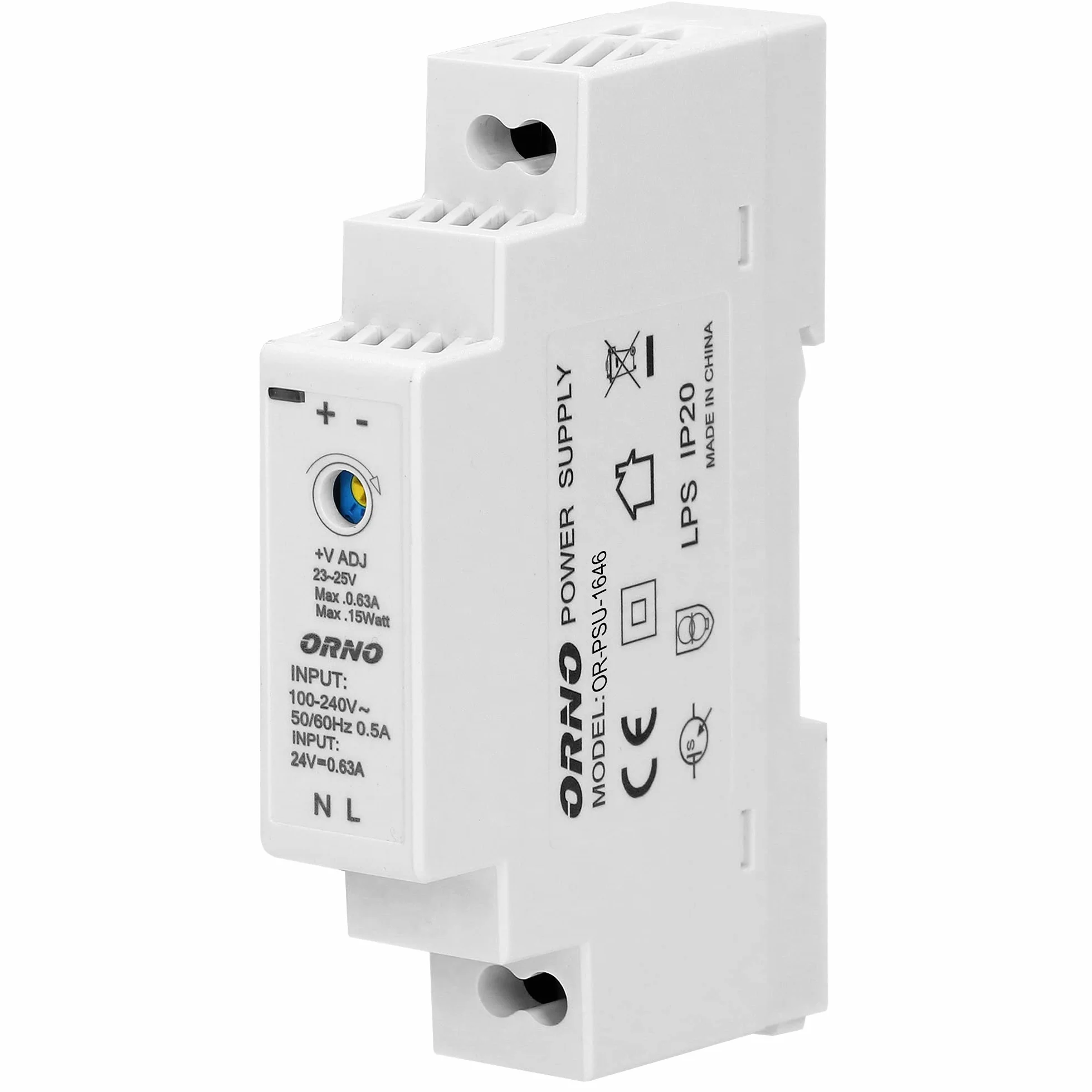 ORNO PSU-1646 Zasilacz na Szynę DINTH35 24 VDC/ 0,63A / 15W Szerokość 1 Moduł