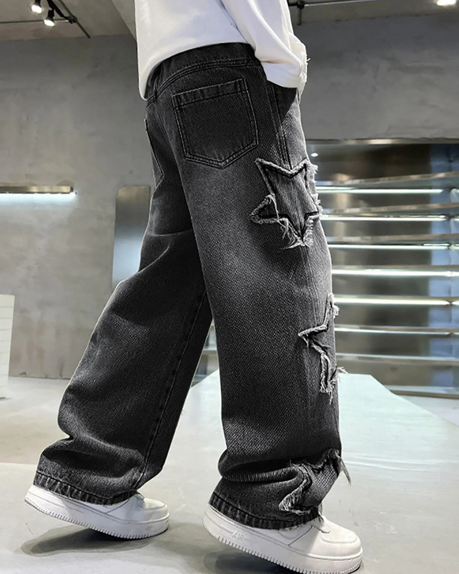 Chłopięce dżinsy z szerokimi nogawkami, luźny krój, styl vintage, swobodne, szerokie nogawki, spodnie dżinsowe, Streetwear