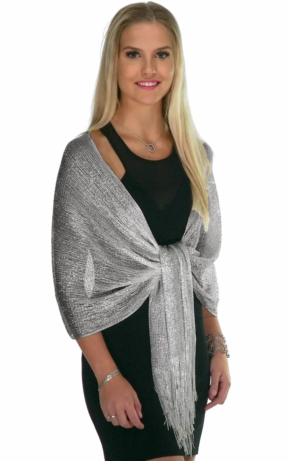 ShineGlitz Szale i chusty na suknie wieczorowe, damskie, eleganckie, na wieczór, Srebrny, rozmiar uniwersalny