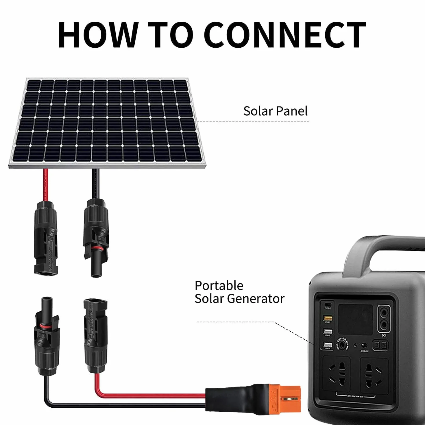 Kabel solarny na XT60i 0,6 m 10AWG XT60I-F, kabel solarny 6 mm2, kabel przedłużający, kompatybilny z przenośną stacją zasilającą (0,6 m)