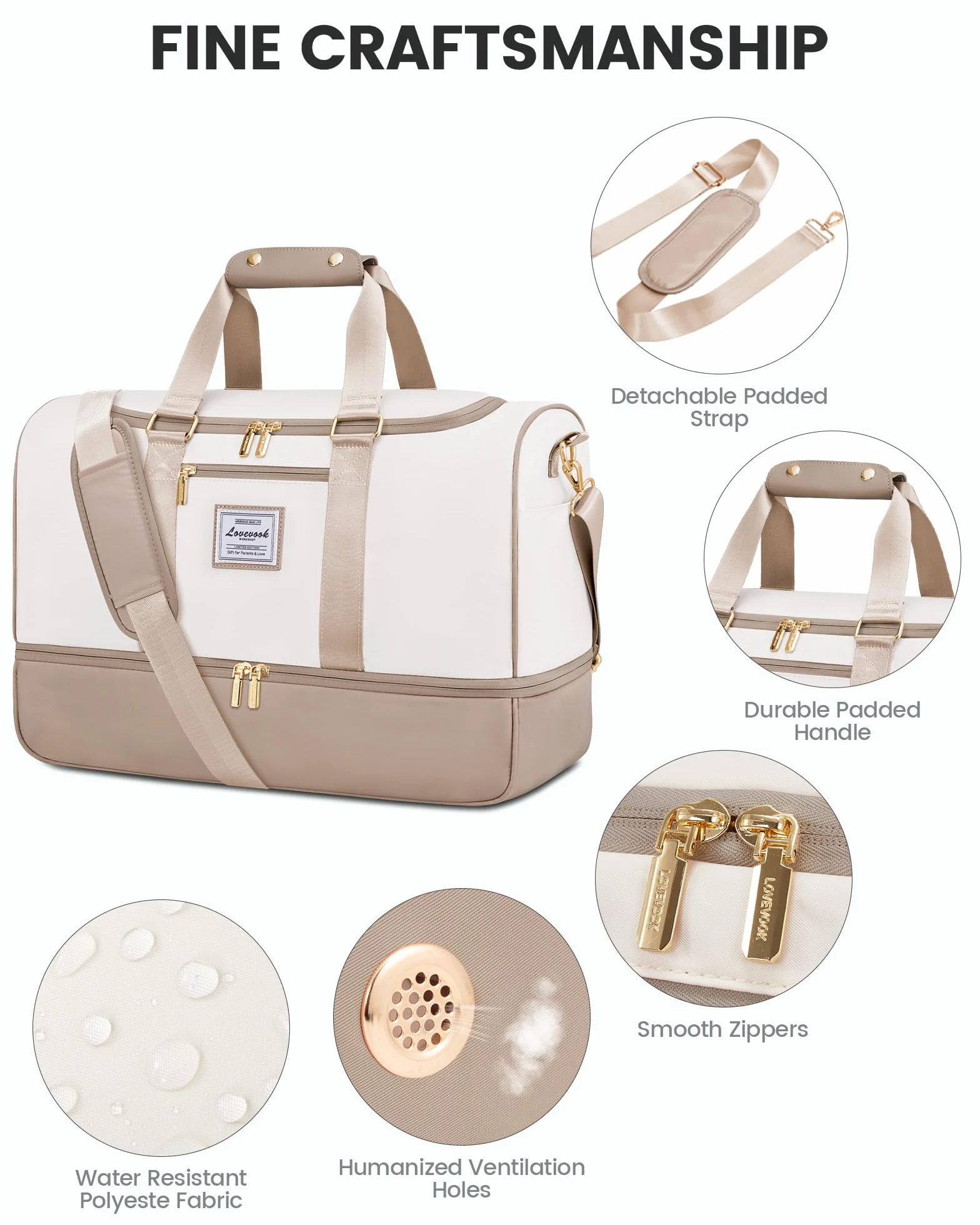 LOVEVOOK torba podróżna damska, torba weekendowa Travel Duffle Carry On Bag z kosmetyczką, kieszenią na buty i przegródką na mokre rzeczy, wodoszczelna torba sportowa Gym Yoga Bag, torba podręczna na