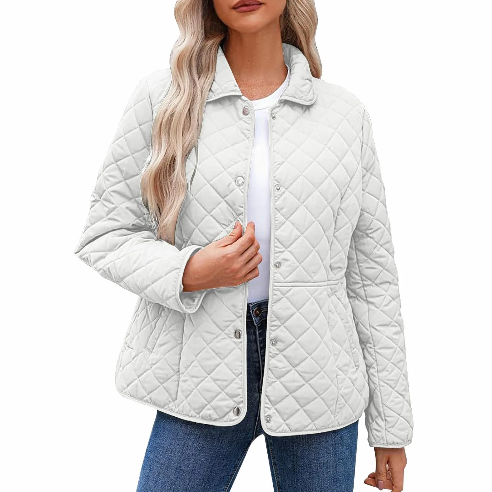Damskie lekkie pikowane kurtki luźna moda na co dzień okrągły dekolt guziki kurtka puchowa zimowe ciepłe płaszcze outdoorowe