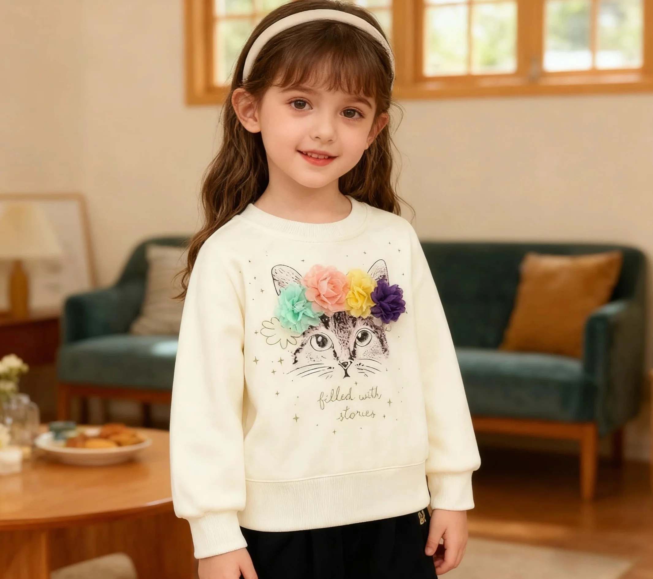 Bluza Dziewczęca Sweter dla Dzieci Uroczy Sweter z Kreskówek Dziewczynki Koszule z Długim Rękawem Wykonane z Bawełny w Wieku 2-7 Lat