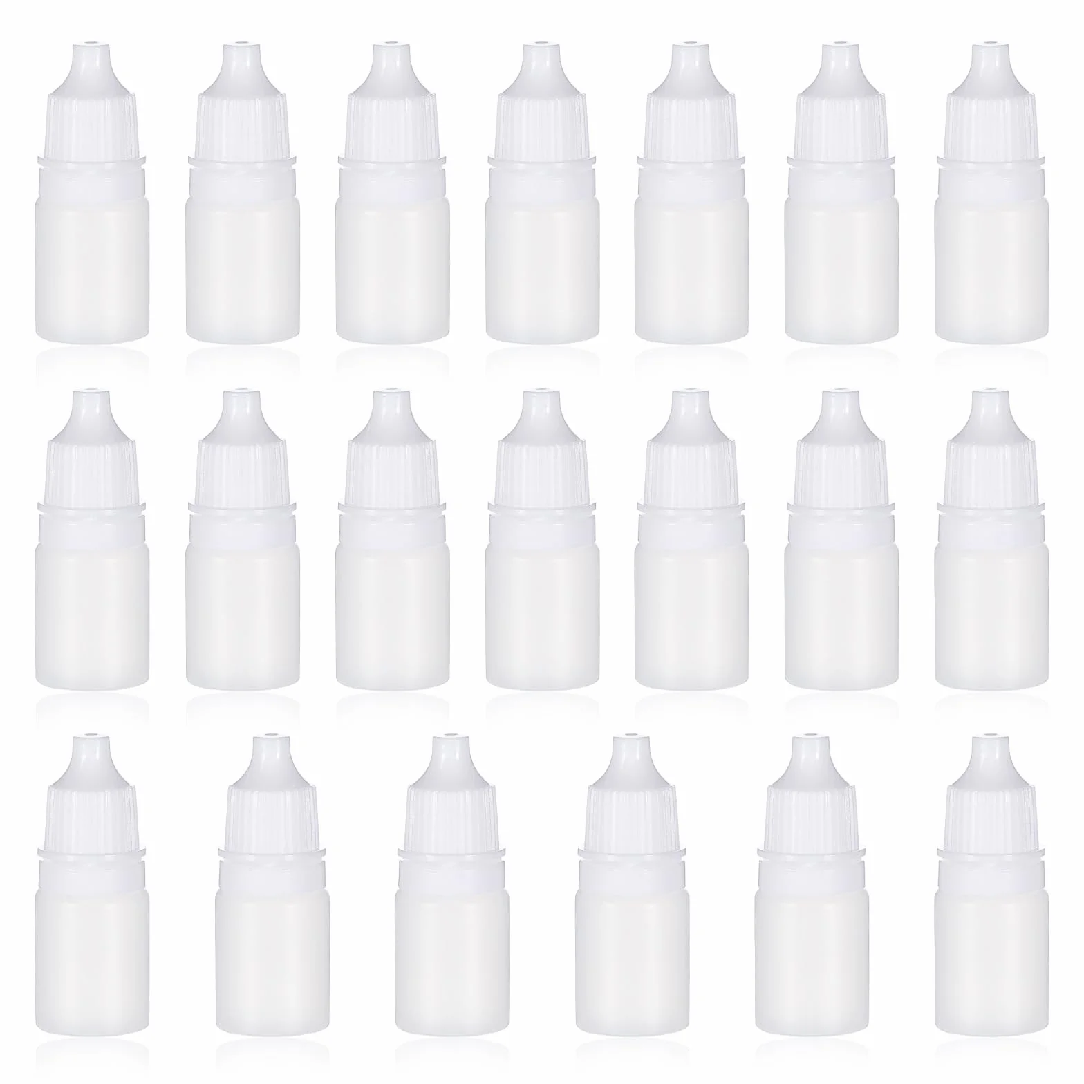 Lusofie 20 sztuk małych butelek na płyn, 5 ml, plastikowe, puste plastikowe butelki z kroplomierzem, butelki z tworzywa sztucznego, przenośne, podróżne, z zatyczką i zatyczką