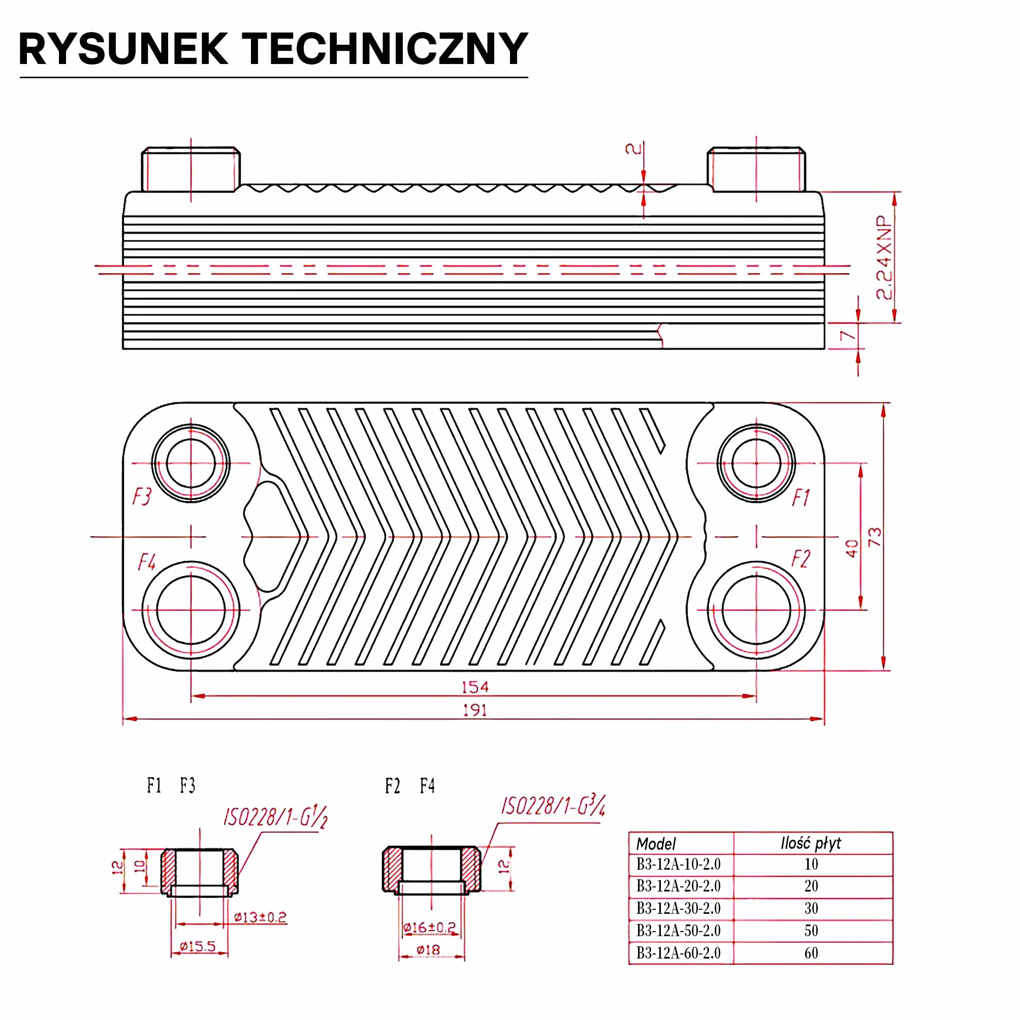 Wiltec Wymiennik płytowy 50 płyt, maks. 90 kW, maks. przepływ 4 m³/h, objętość 0,99 l, ze stali nierdzewnej do przekazywanie ciepła