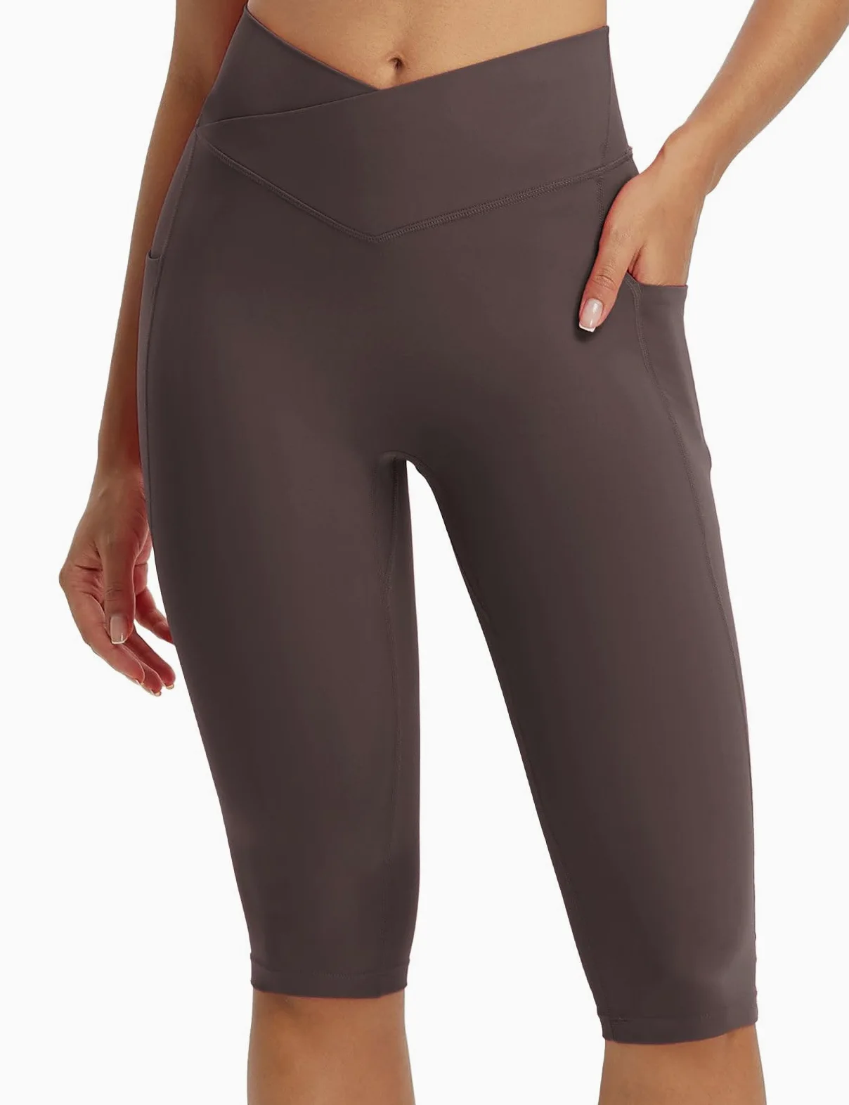 BALEAF Damskie legginsy Capri do kolan z kieszeniami Capri z wysokim stanem joga na co dzień trening ćwiczenia