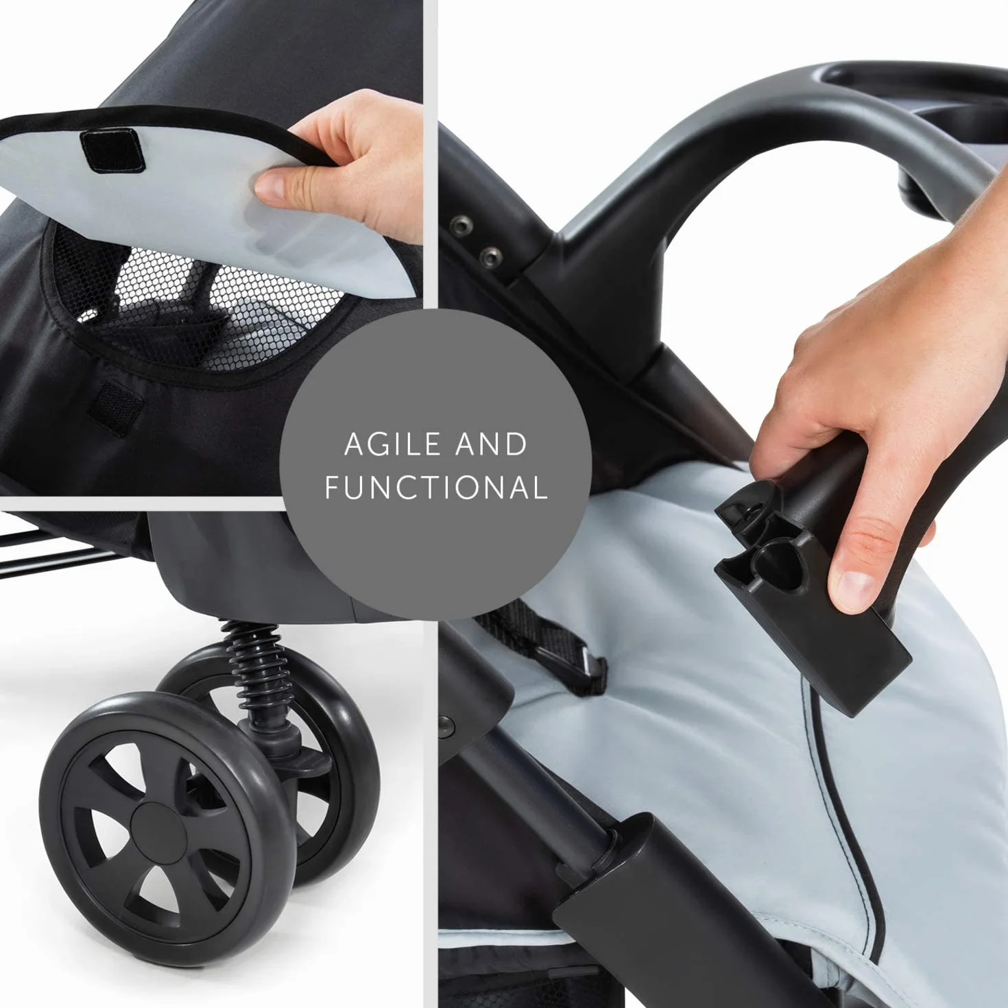 Hauck Shopper Neo II Buggy wózek do 25 kg z funkcją leżenia od narodzin, mały składany, mechanizm składania jedną ręką, lekki, 2 uchwyty na napoje, duży kosz, kolor srebrny / szary