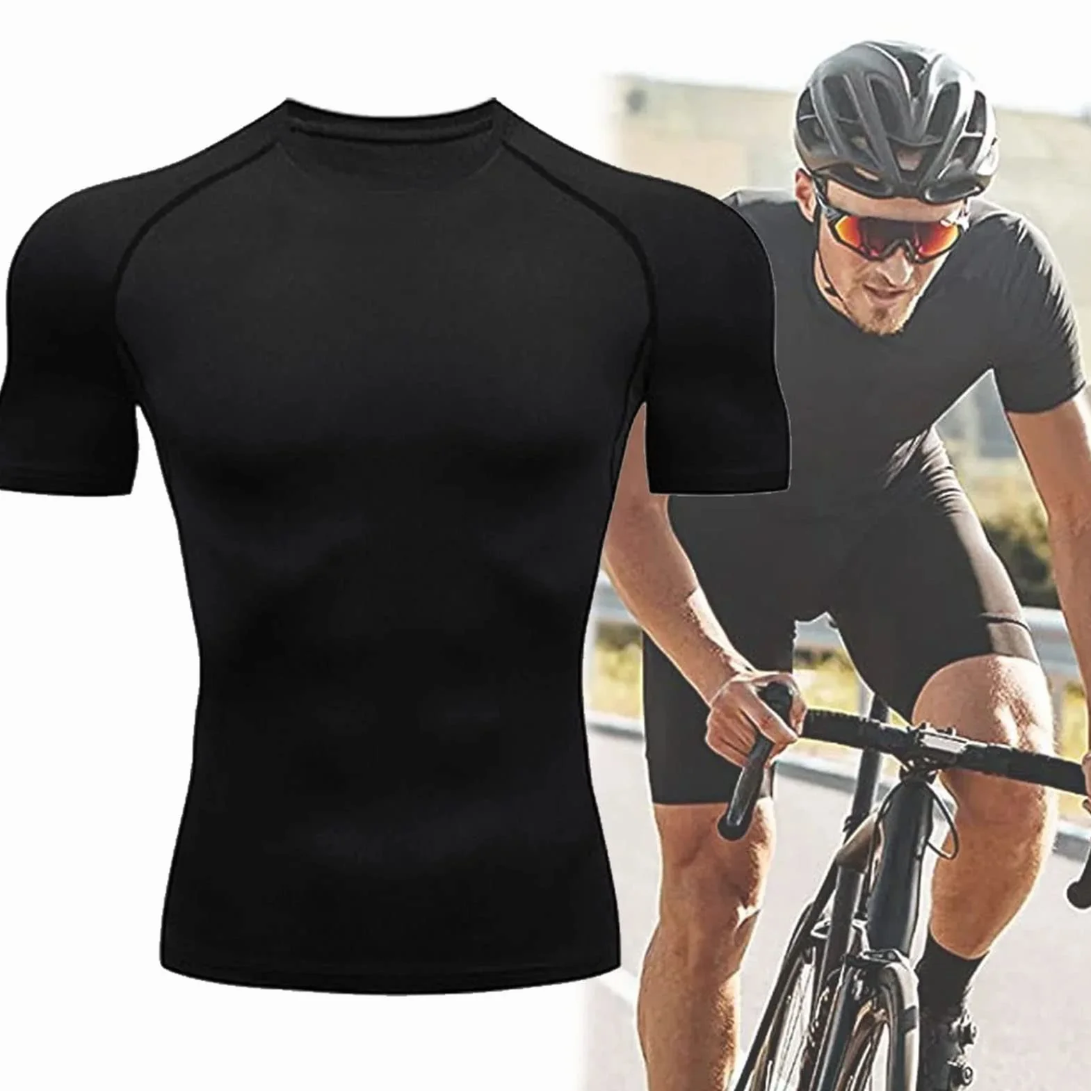 Męskie Koszulki Kompresyjne, Męskie Koszulki Kompresyjne Cool Dry z Krótkim Rękawem T-shirty Sportowe Topy Koszulka Sportowa do ćwiczeń (L)