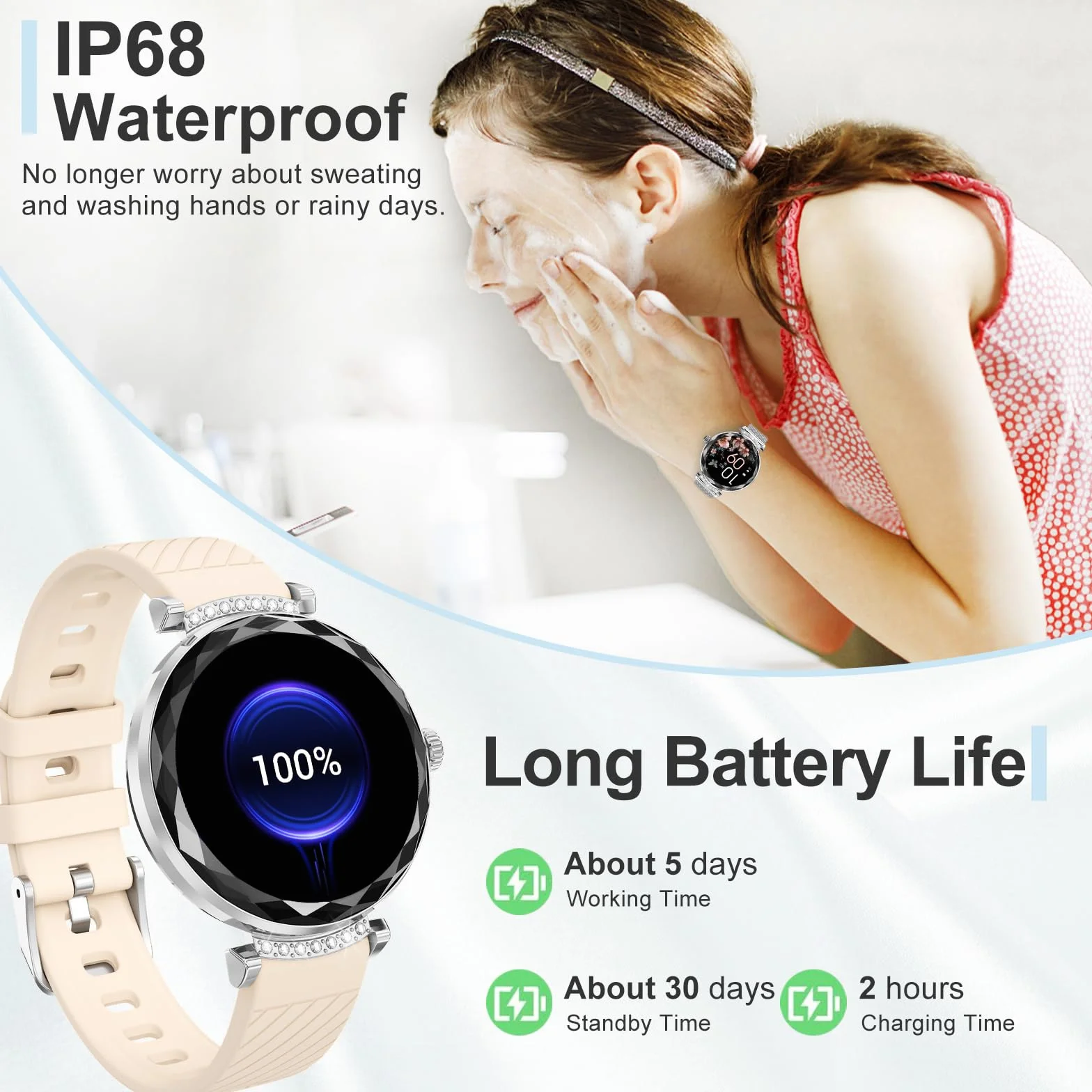 Inteligentny zegarek dla kobiet, odbieranie/nawiązywanie połączeń, 3.0 cm AMOLED Smartwatch z Bluetooth do telefonów z systemem Android, iOS, wodoodporny monitor aktywności IP68 z licznikiem