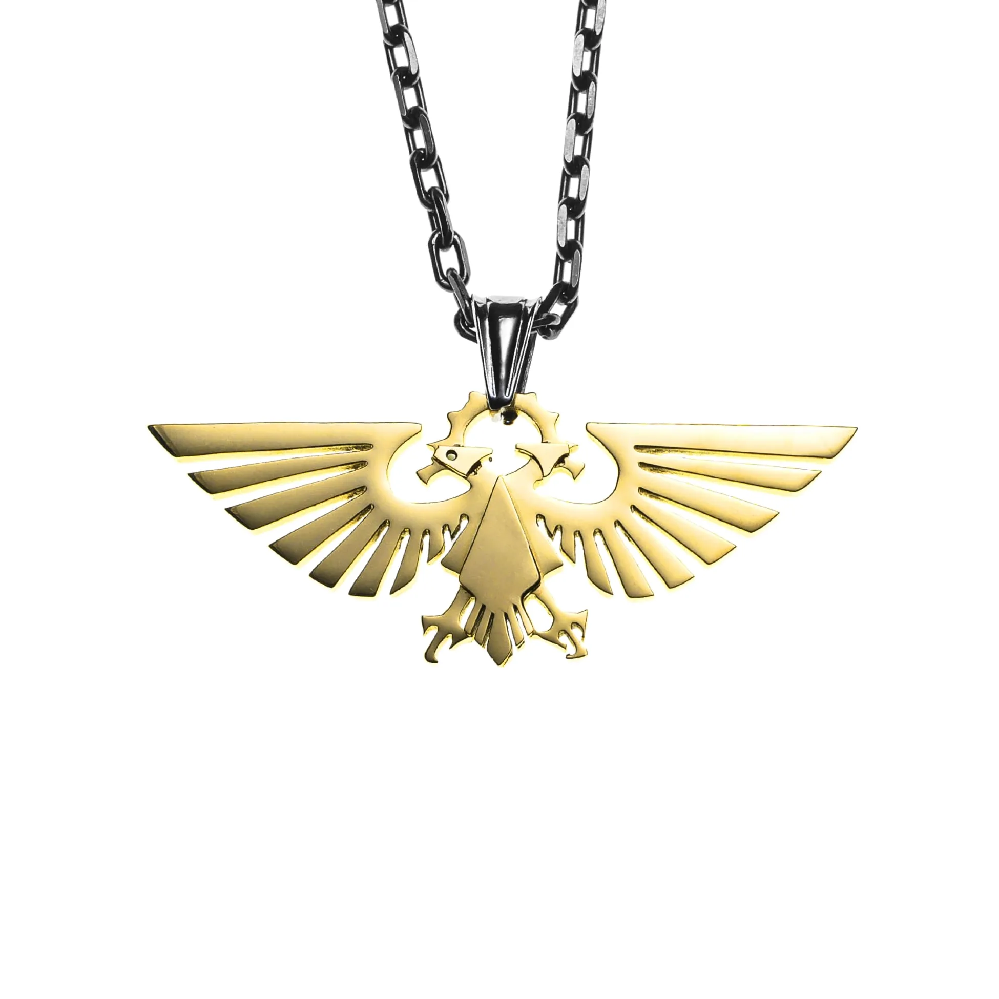 Starforged Warhammer 40000 Imperial Aquila WH40 męski pozłacany naszyjnik ze stali nierdzewnej, 19 mm x 45,5 mm, 6 g, łańcuszek 600 mm