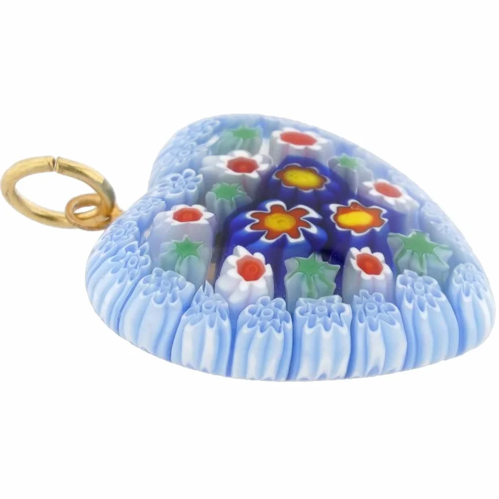 Glass Of Venice Szkło Murano Millefiori wisiorek w kształcie serca średni - niebieski i czerwony