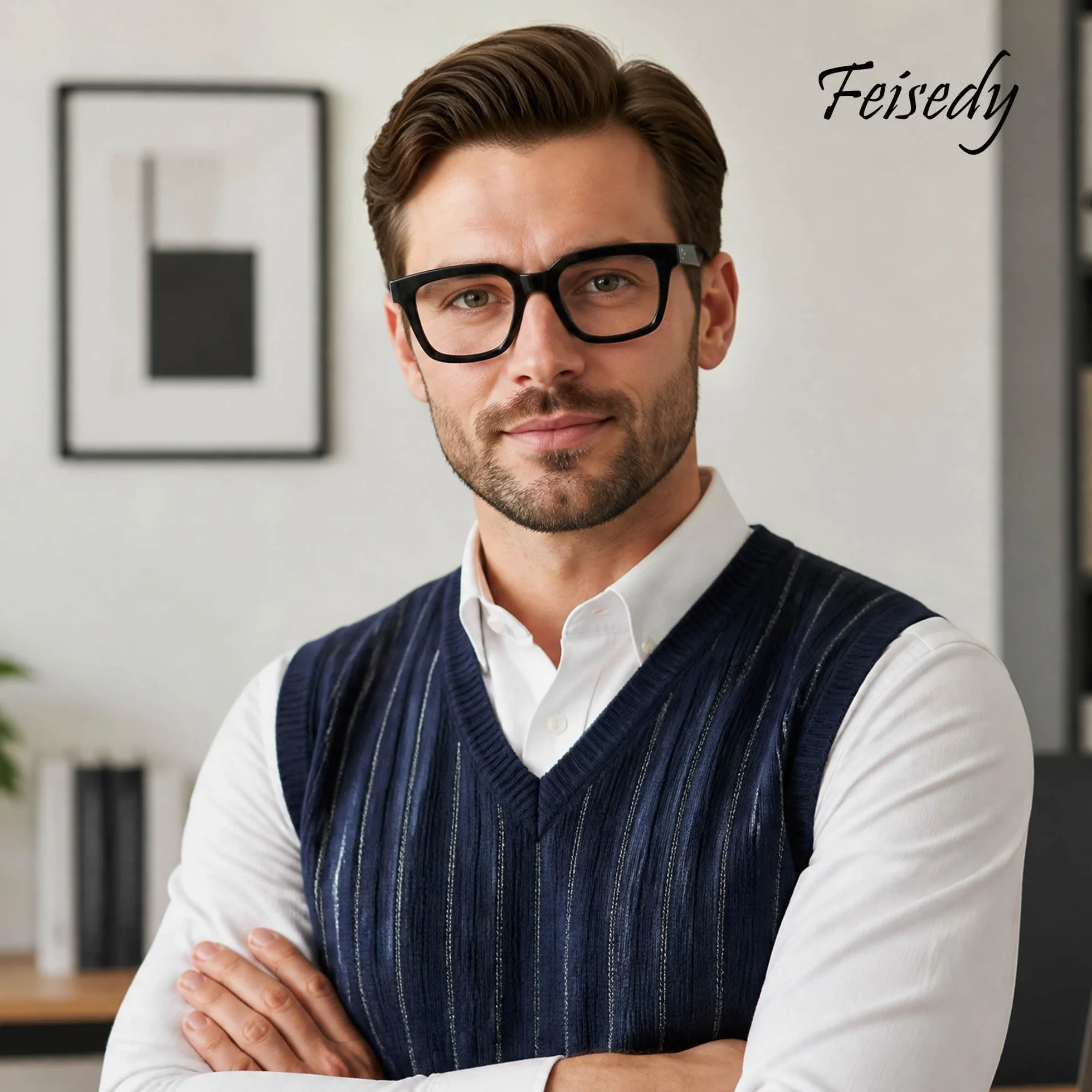 FEISEDY Oprawki Okulary Panie Mężczyźni Sztuczne Okulary Z Przezroczystymi Soczewkami Grube Kwadratowe Okulary Neutralne B2461