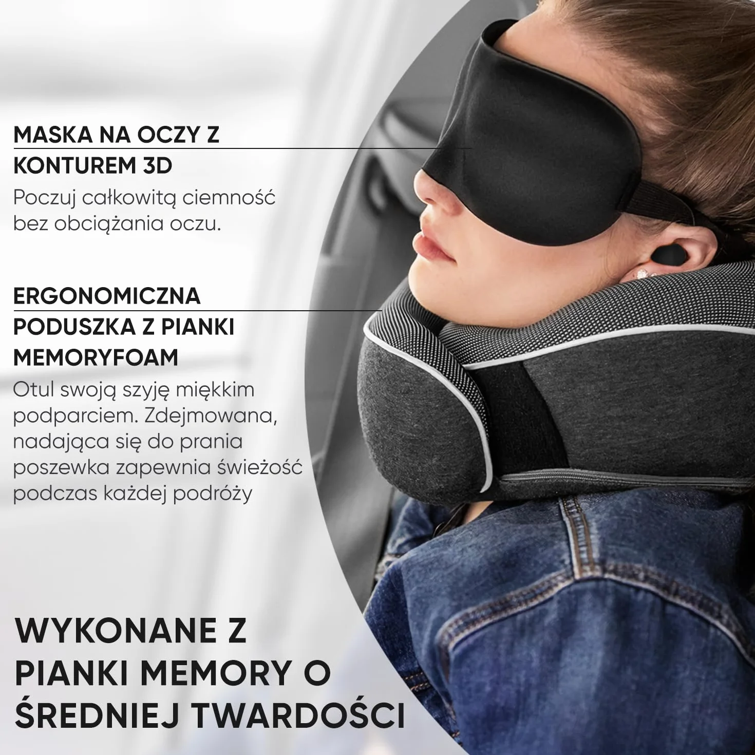 Proglobe Poduszka podróżna z pianki z pamięcią kształtu, ortopedyczna, zestaw z maską do spania 3D