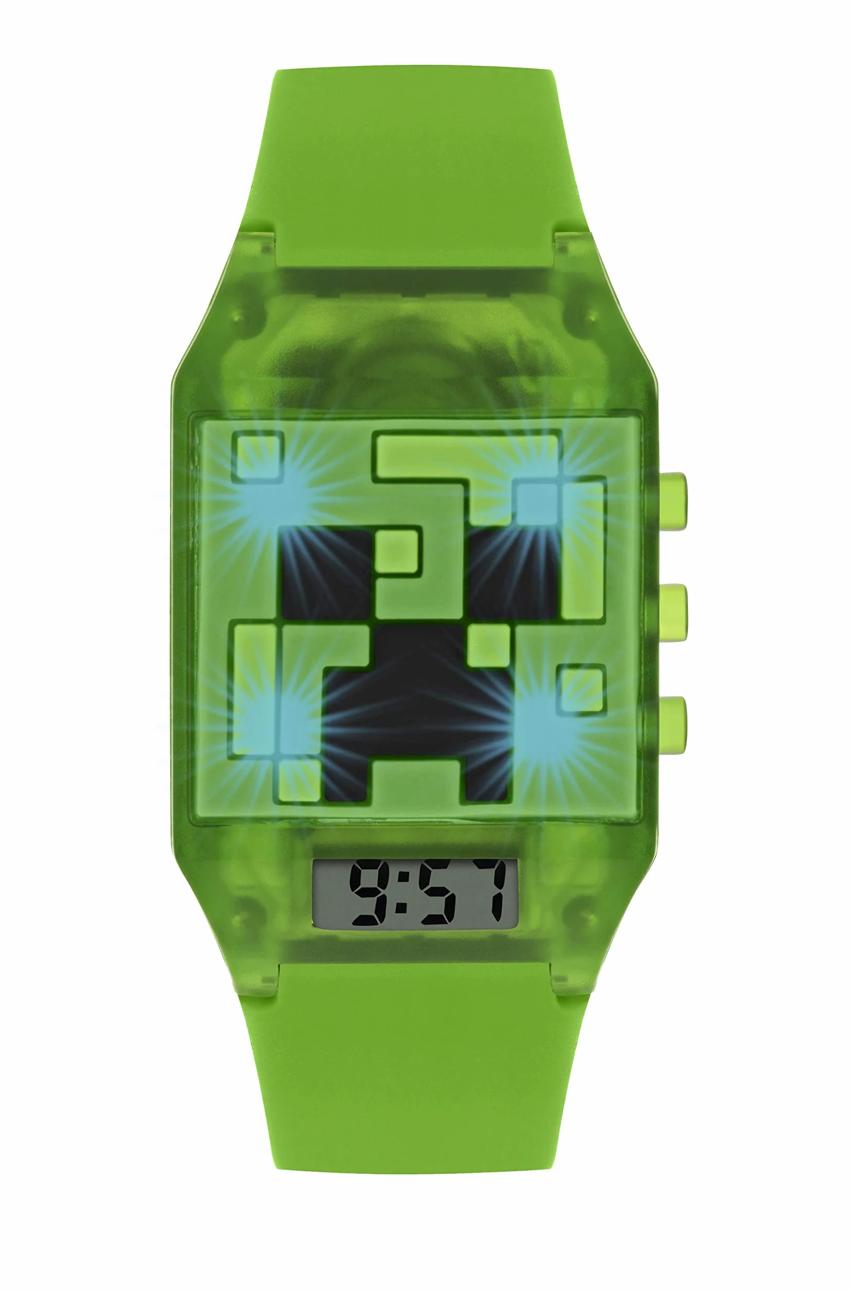 Minecraft Unisex Dziecięcy cyfrowy analogowy zegarek kwarcowy z gumowym paskiem MIN4014, ZIELONY, pasek