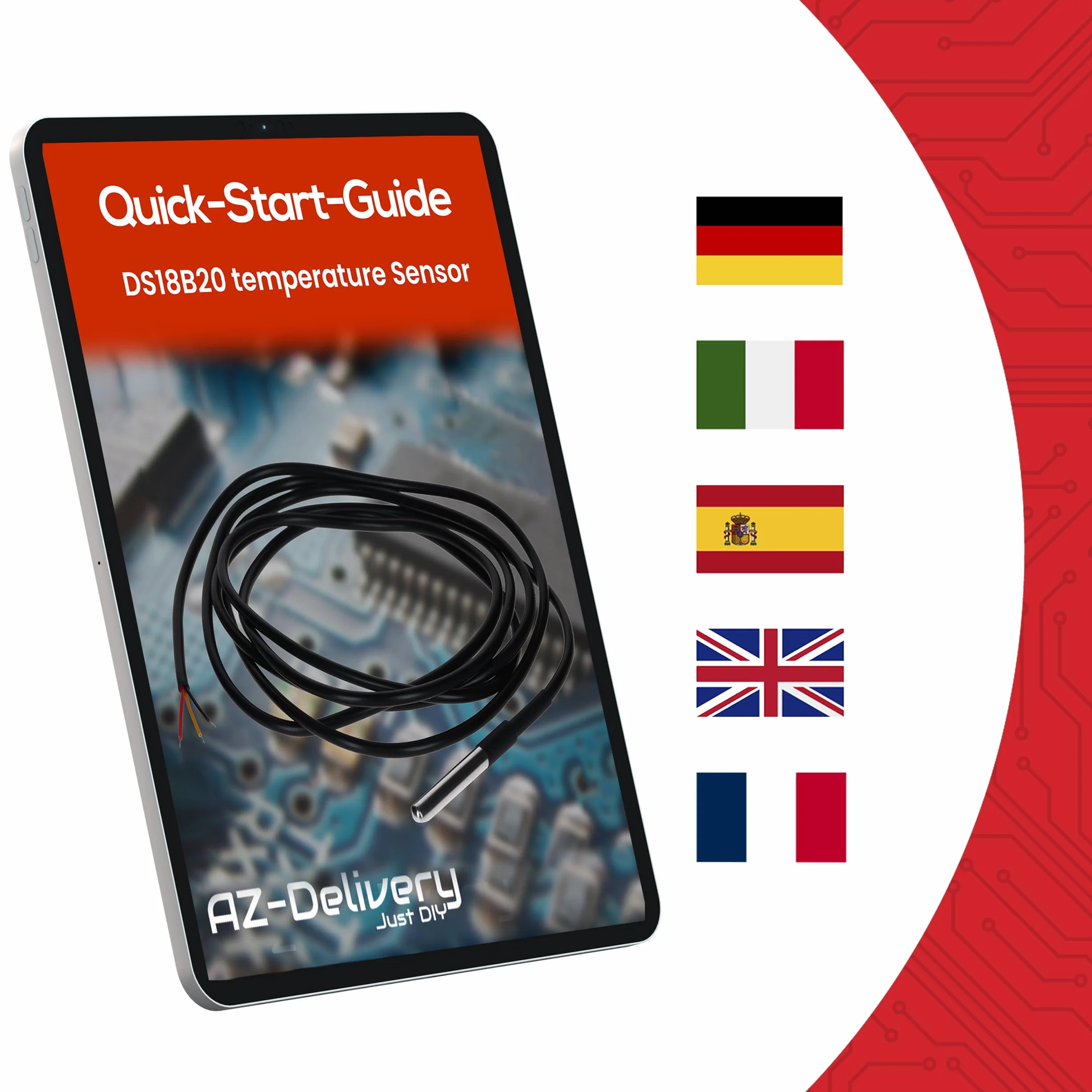 AZDelivery 5 x DS18B20 kabel cyfrowy ze stali nierdzewnej, czujnik temperatury, wodoszczelny, kompatybilny z Arduino i Raspberry Pi, w zestawie e-book