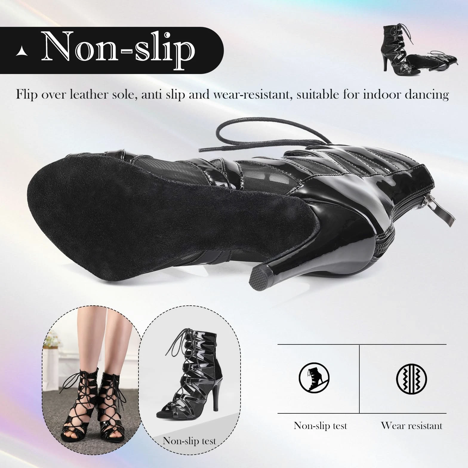 Buty do tańca damskie buty do tańca latynoamerykańskiego salsa bachata z obcasem 9,5 cm zamszowa podeszwa