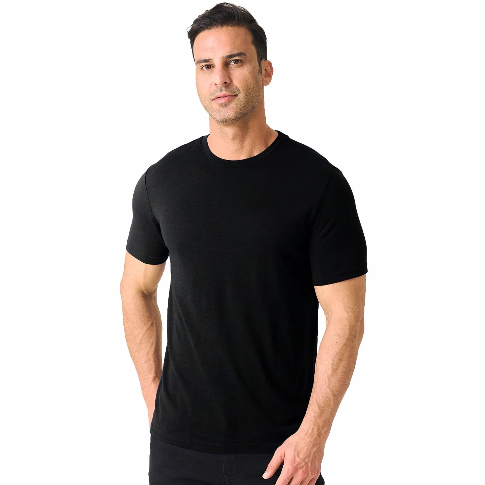 Merino Protect Męska koszulka z wełny merynosowej Anti-odor funkcjonalna lekka termiczna do uprawiania turystyki pieszej i podróży, Czarny (Black), M