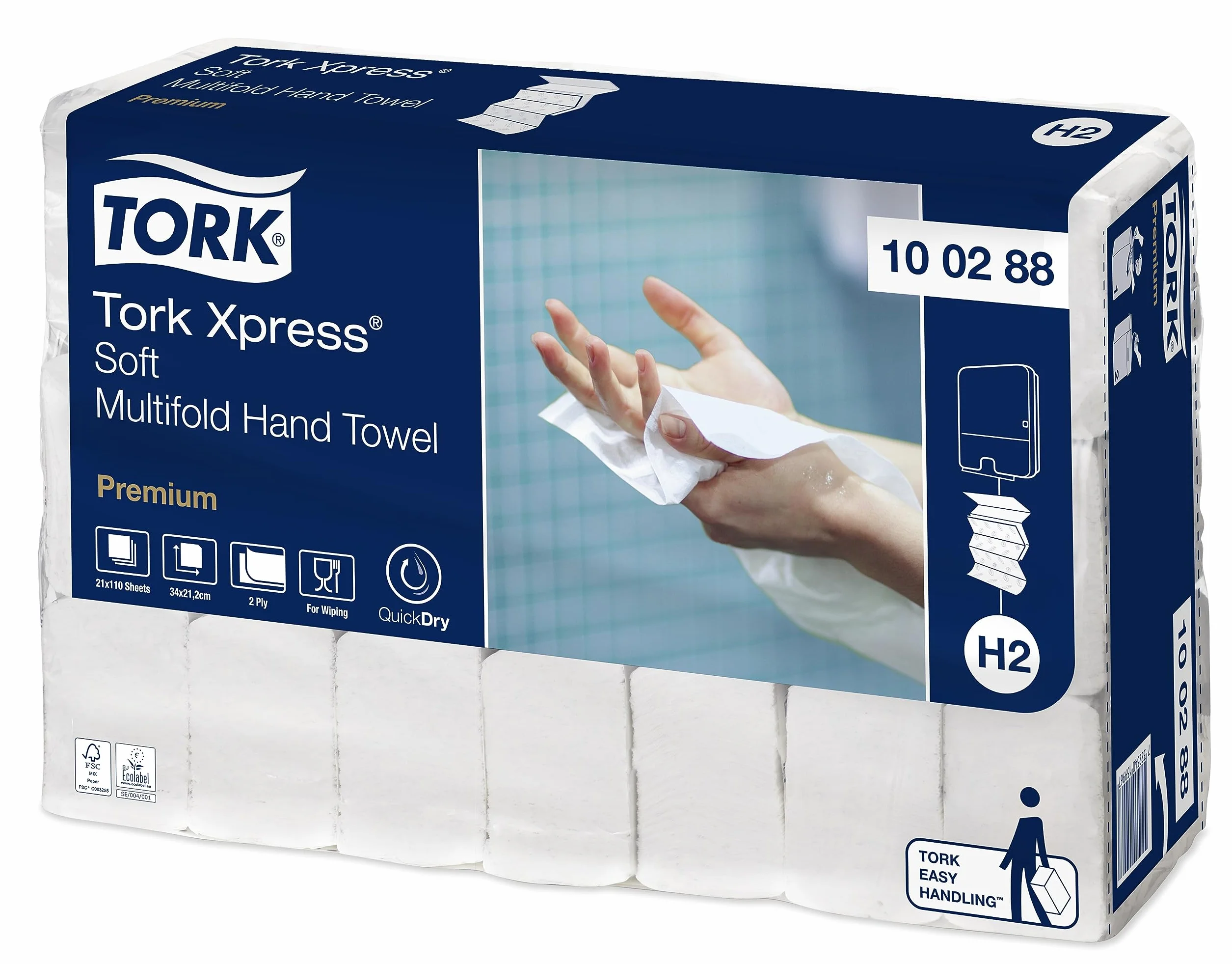 Tork Xpress miękkie ręczniki Multifold (w składce wielopanelowej) H2, białe, jakość Premium, 2-warstwowe, QuickDry, 21 × 110 odcinków, 100288