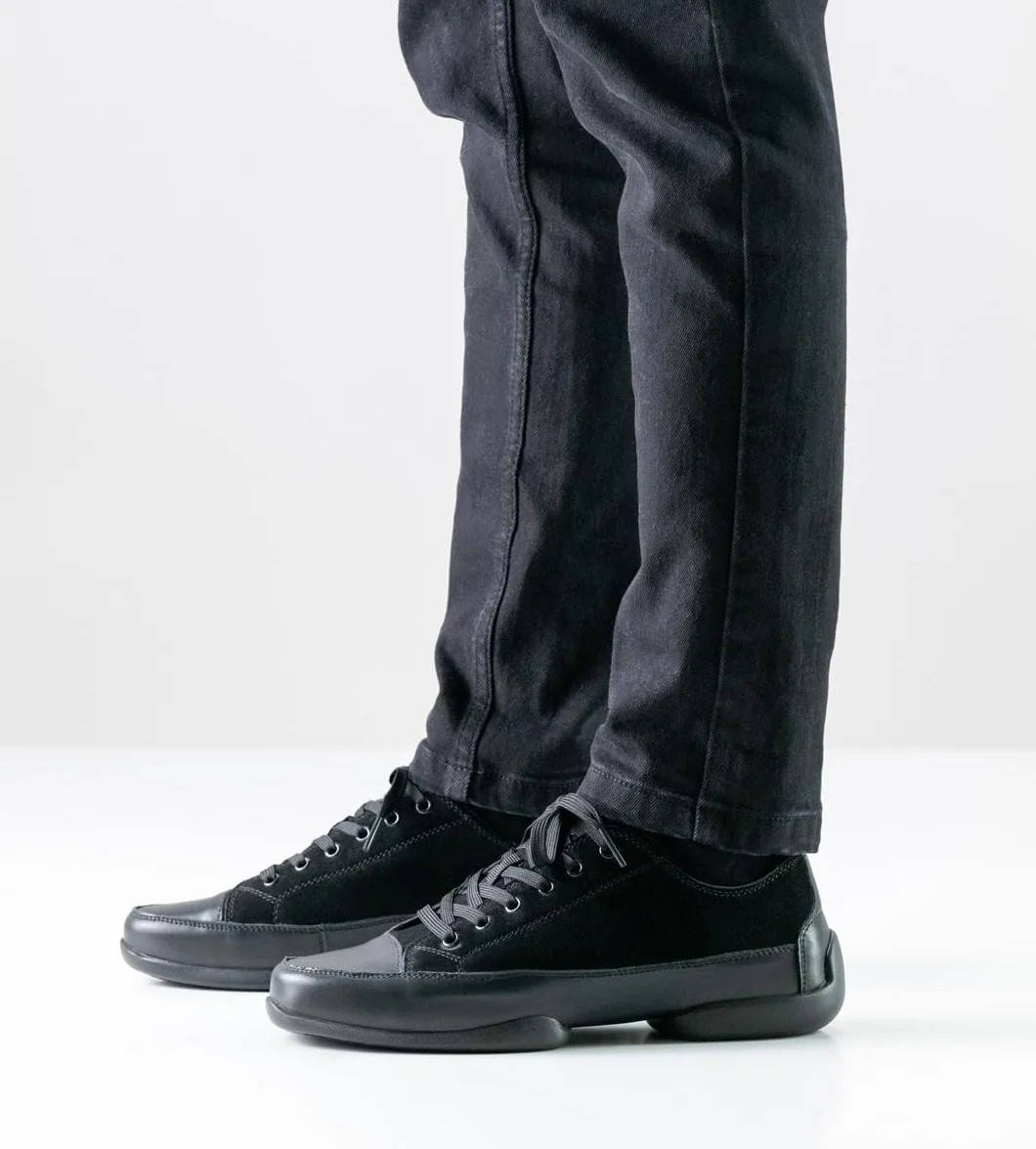 Anna Kern Męskie sneakersy Dance 4005 – skóra welurowa/skóra czarna – podzielona podeszwa PU – szerokość normalna – wymienna wkładka – 1 cm obcas Sneaker