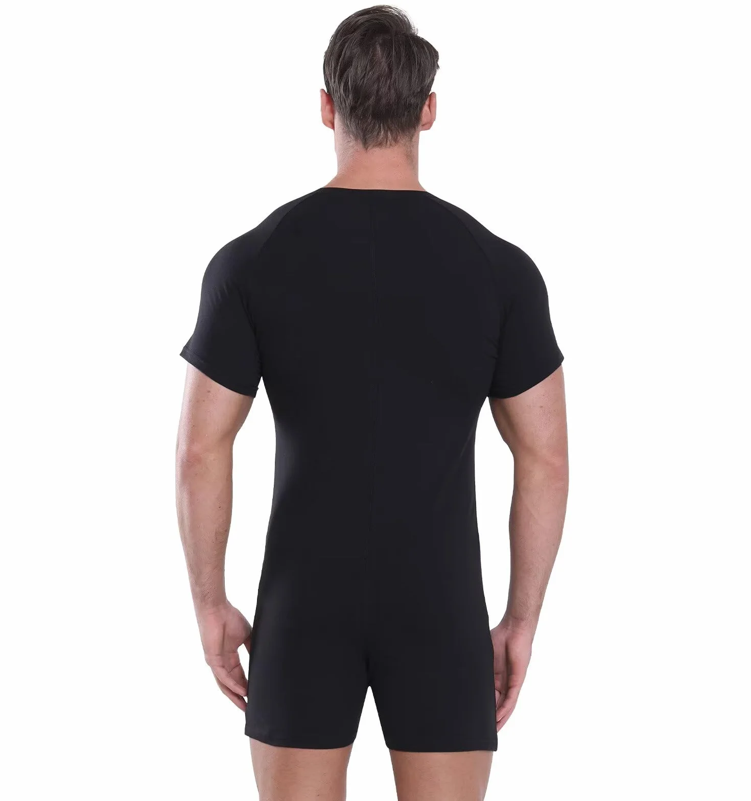 Landofgenie Mężczyźni Onesie Krótki Rękaw Bodysuit One Piece Pidżama Rompers Dolna Koszula Krocza