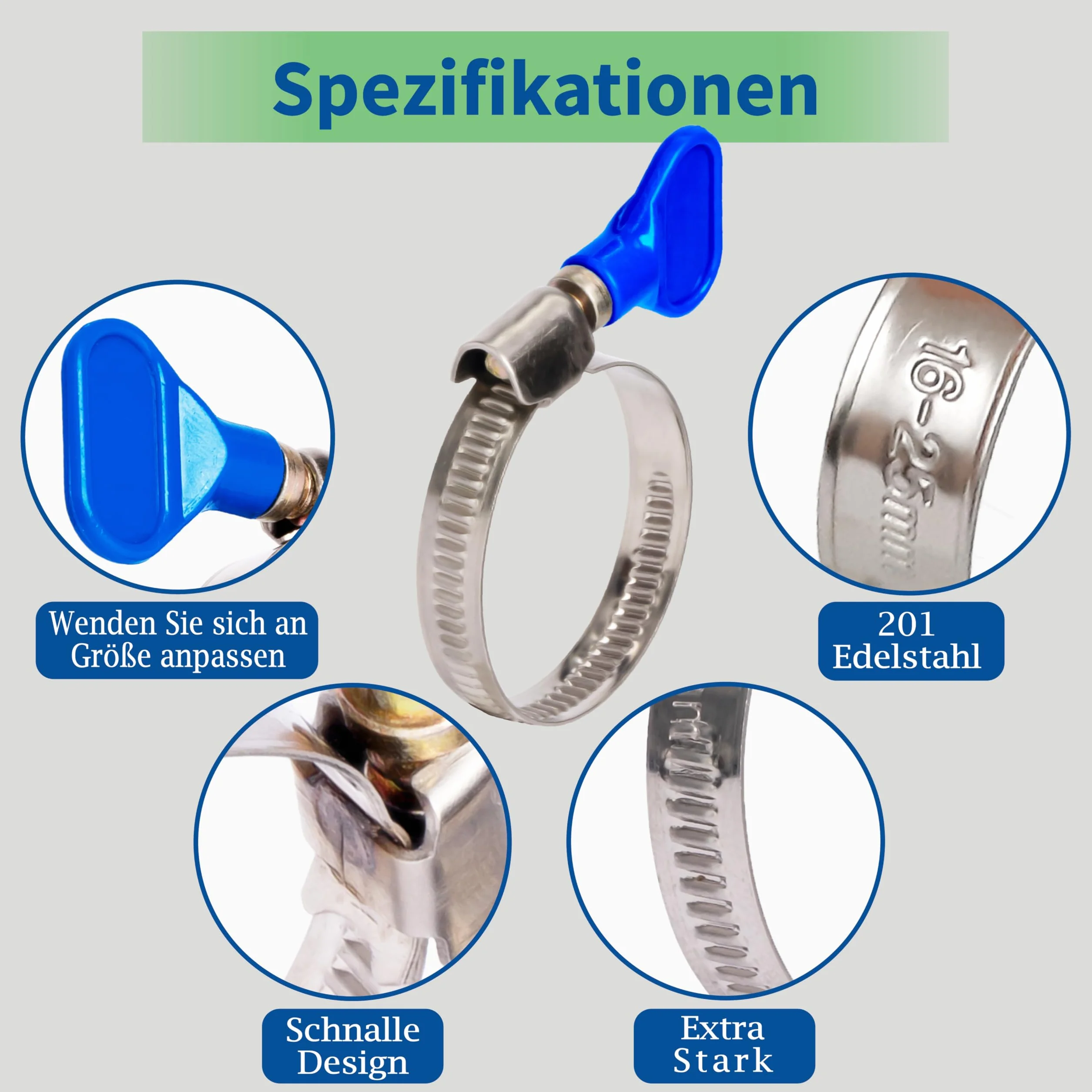 Obejmy do węża 32-50 mm – 10 sztuk obejmy do węża ze stali nierdzewnej – regulowane opaski zaciskowe z nakrętką motylkową – uniwersalne obejmy do węża basenowego, gazu i wody i pralki